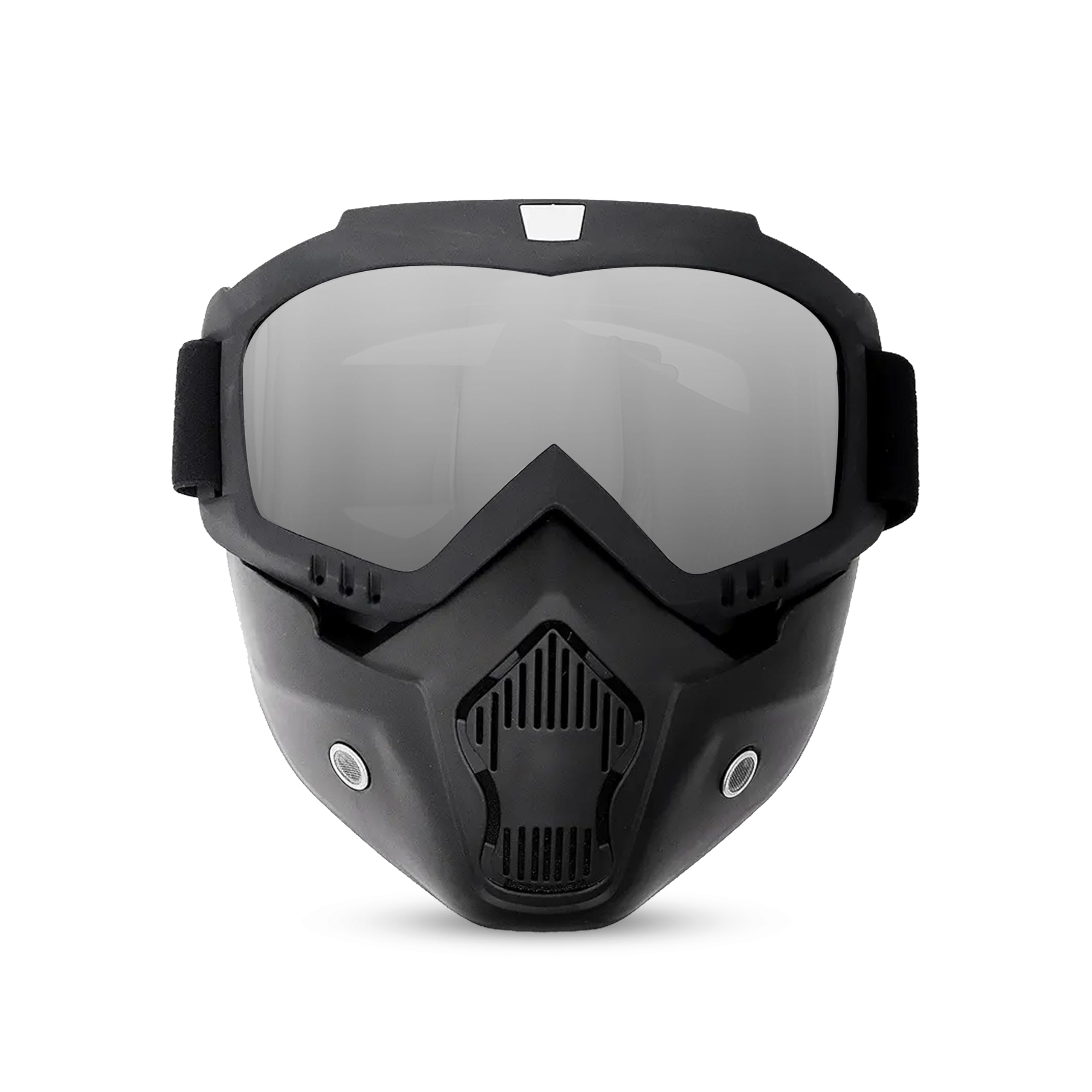Robustt Reusable Riding Mask & Bike Goggle | Detachable Mouth Filter | Soft Foam Padding | Anti-Scratch UV Protected Dust Proof Face Shield for Cycling, Dirt Biking, and Off-Roading - Unisex Silver