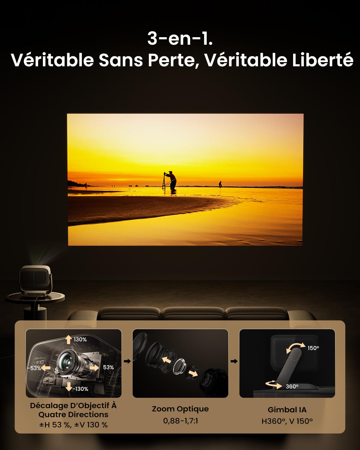 JMGO N3 Ultimate Videoprojecteur 4K Triple Laser, 5800 LM ISO, DTS-X 25W