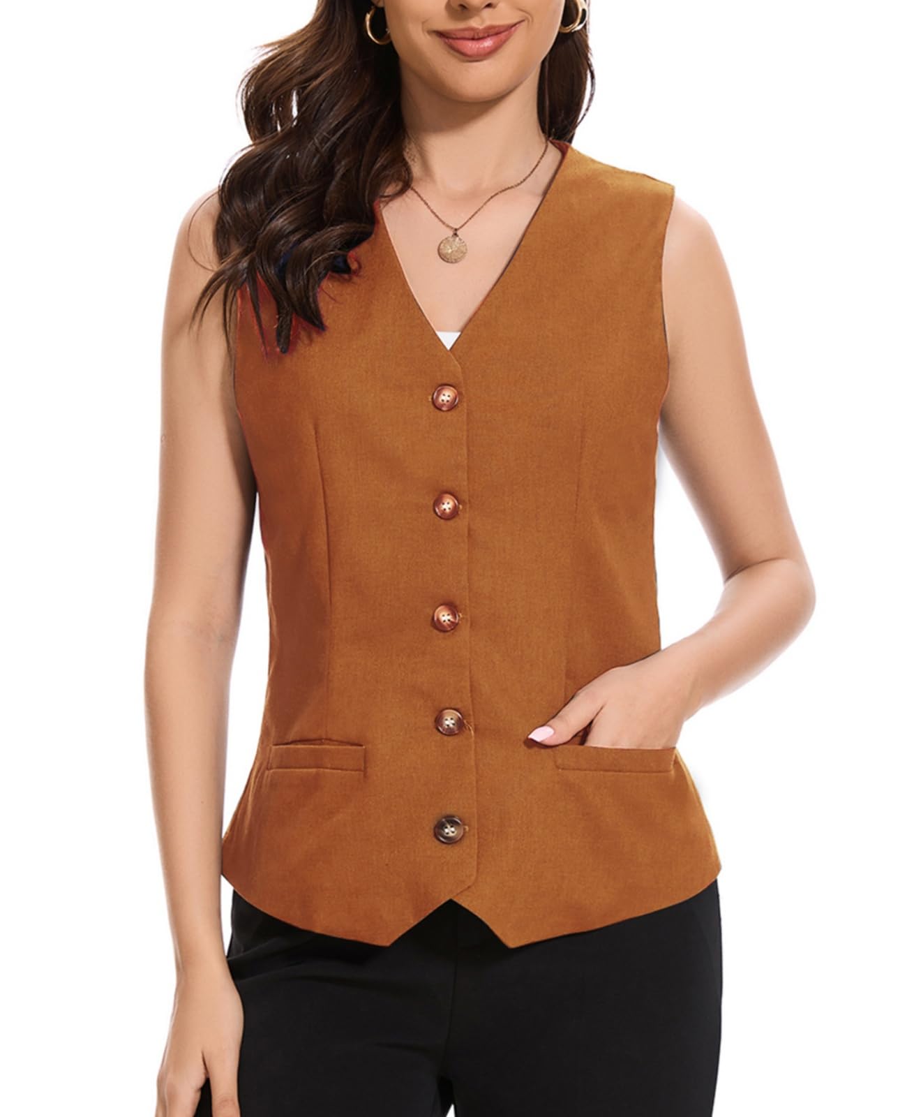 Womens Linen Vest Waistcoat Lightweight V Neck 2025 Work Button Sleeveless Jacket Cotton Summer Vest Tops