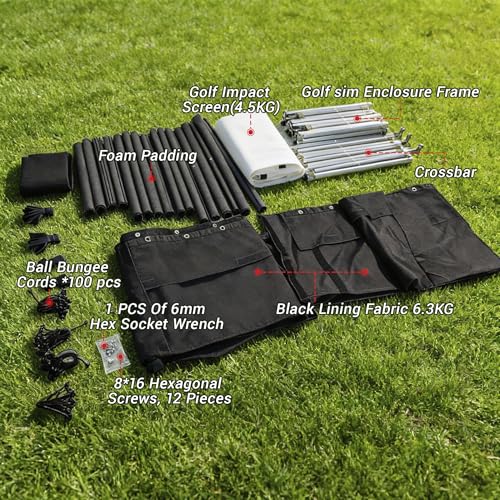 Image of Complete 10x8ft Golf Simulator Enclosure Kit with HD Impact Screen, Durable Aluminum Frame & Side Nets - 30-Min Quick Setup for Home, Garage, Backyard