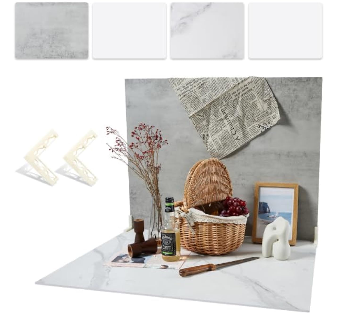 2 PCS 24x32 Inch Boards Photo Backdrop for Flat Lay, Food Table Top Photography Background, BEIYANG (Marble+Light Gray)