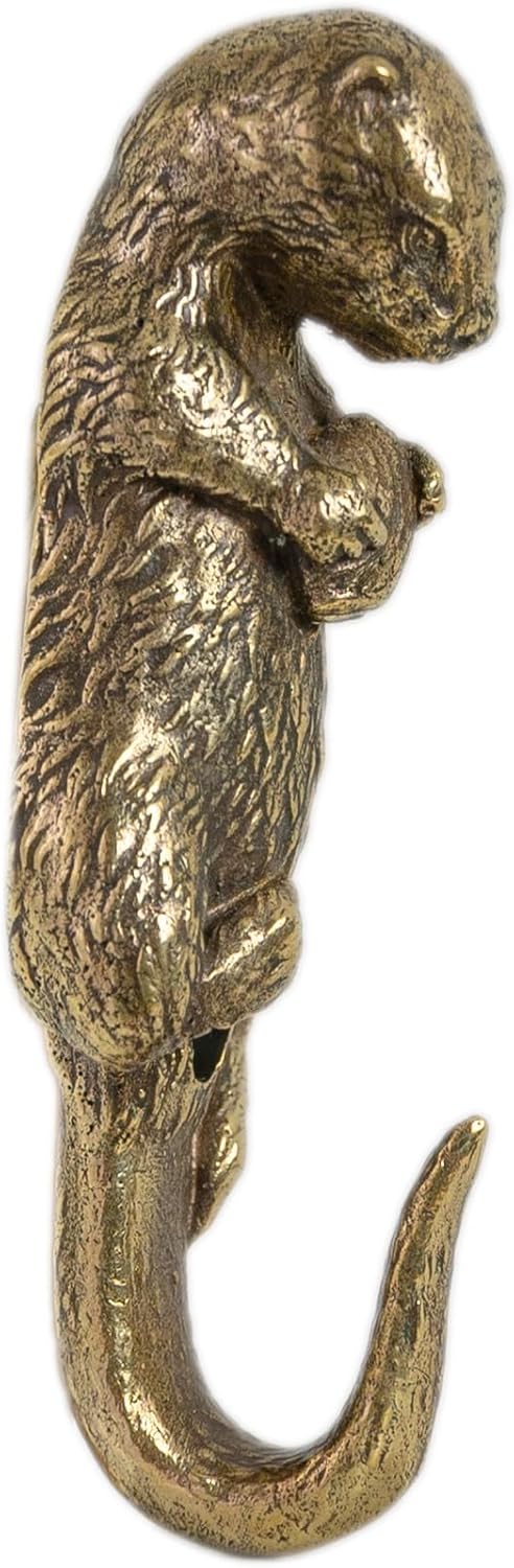 Otter (Holding Shell) Design Handmade Brass Hanger Unique Decorative Wall Mount Hook for Coats Towels Hats and Bags. Artistic Home Décor Accent. Aquatic River Animal Gift