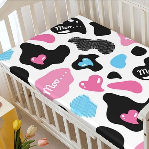 Miniatura 3 de Sábanas bajeras ajustables con temática de vaca, sábanas portátiles para cuna de niño pequeño, sábanas para cuna de bebé para niña o niño, 38 x 24
