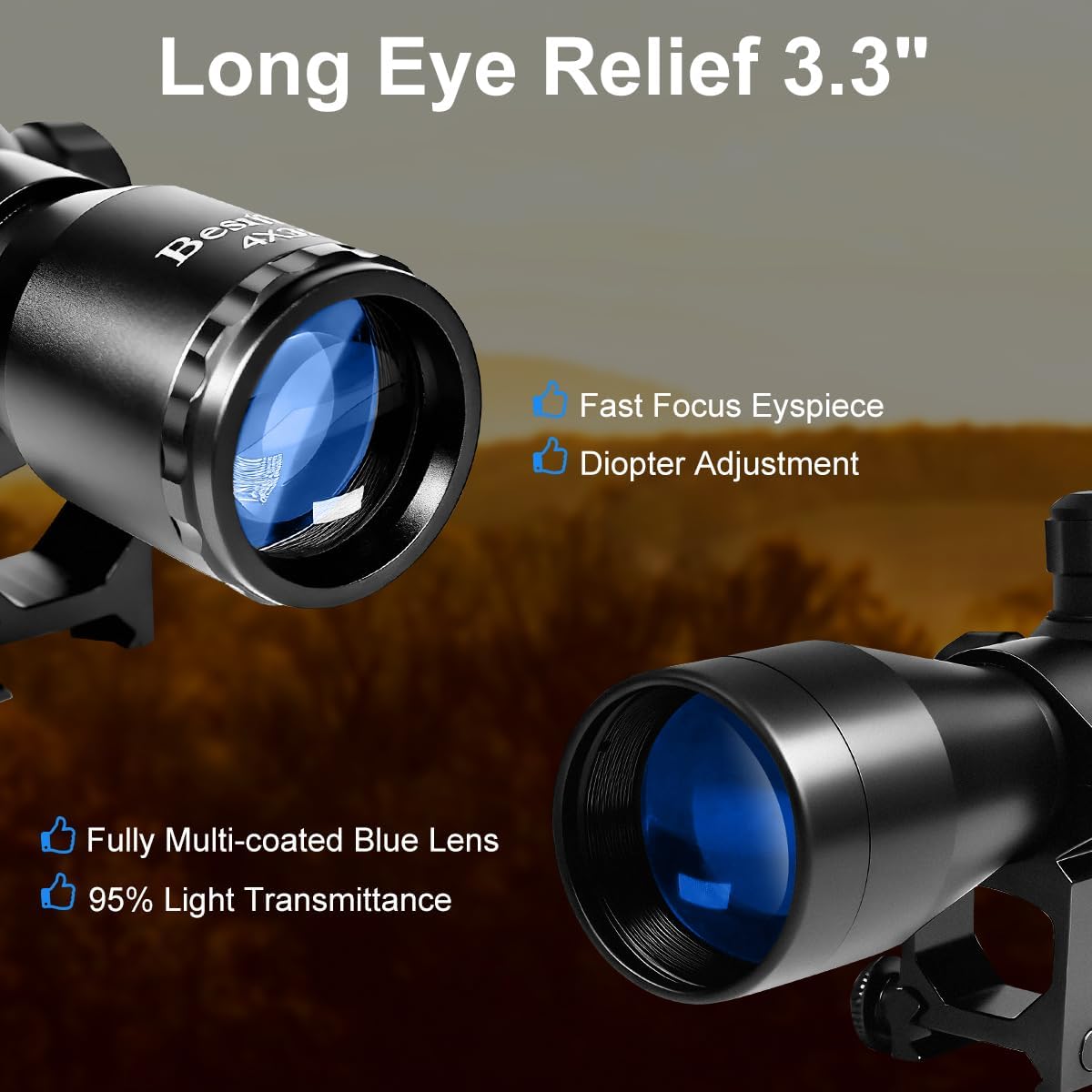 Besrilien 4x32 Rifle Scope Crosshair Optics Compact Hunting Scope with Mount