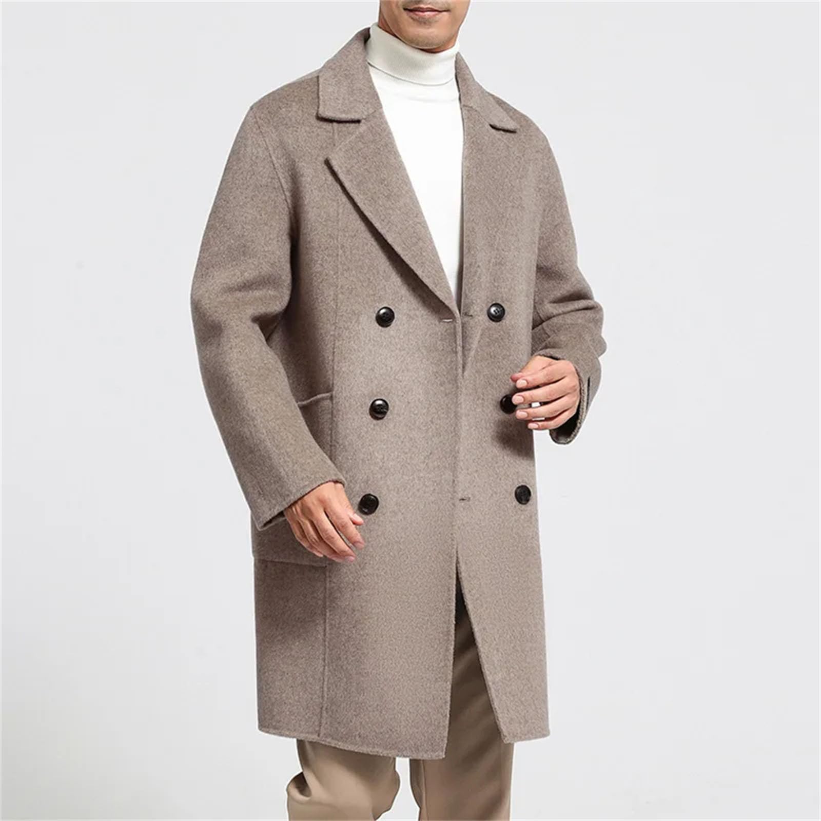 Cappotto doppio petto lungo doppio petto spesso cashmere da uomo business casual classico