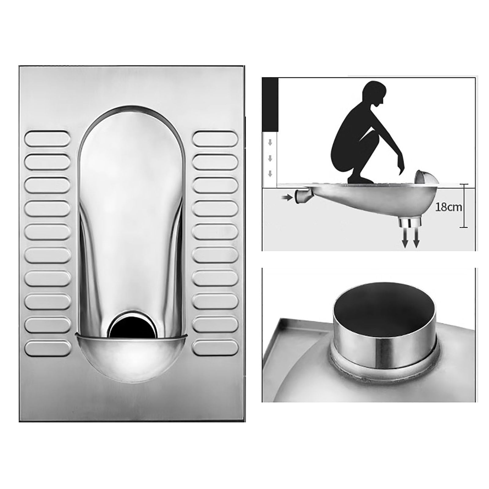 VAYEODEYU 304 Stainless Steel Squat Toilet Odorless Public Restroom(A)