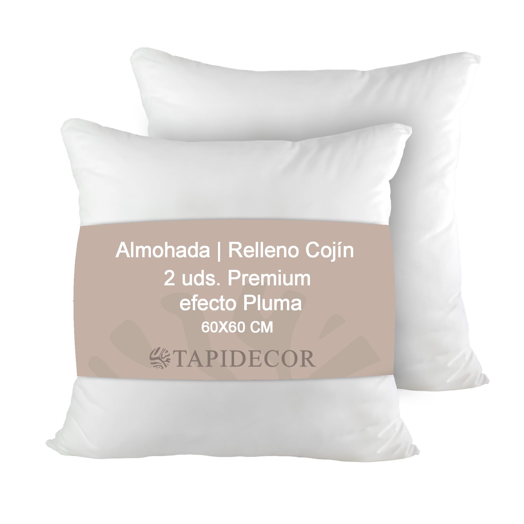 TAPIDECOR | Relleno de Cojín | Fibra Premium Efecto Pluma | para Cojines y Almohadas | para Sofá, Cama | Antialérgico | Mullido, Suave y Esponjoso | Alta Recuperación | 60 x 60 cm | 2 Unidades