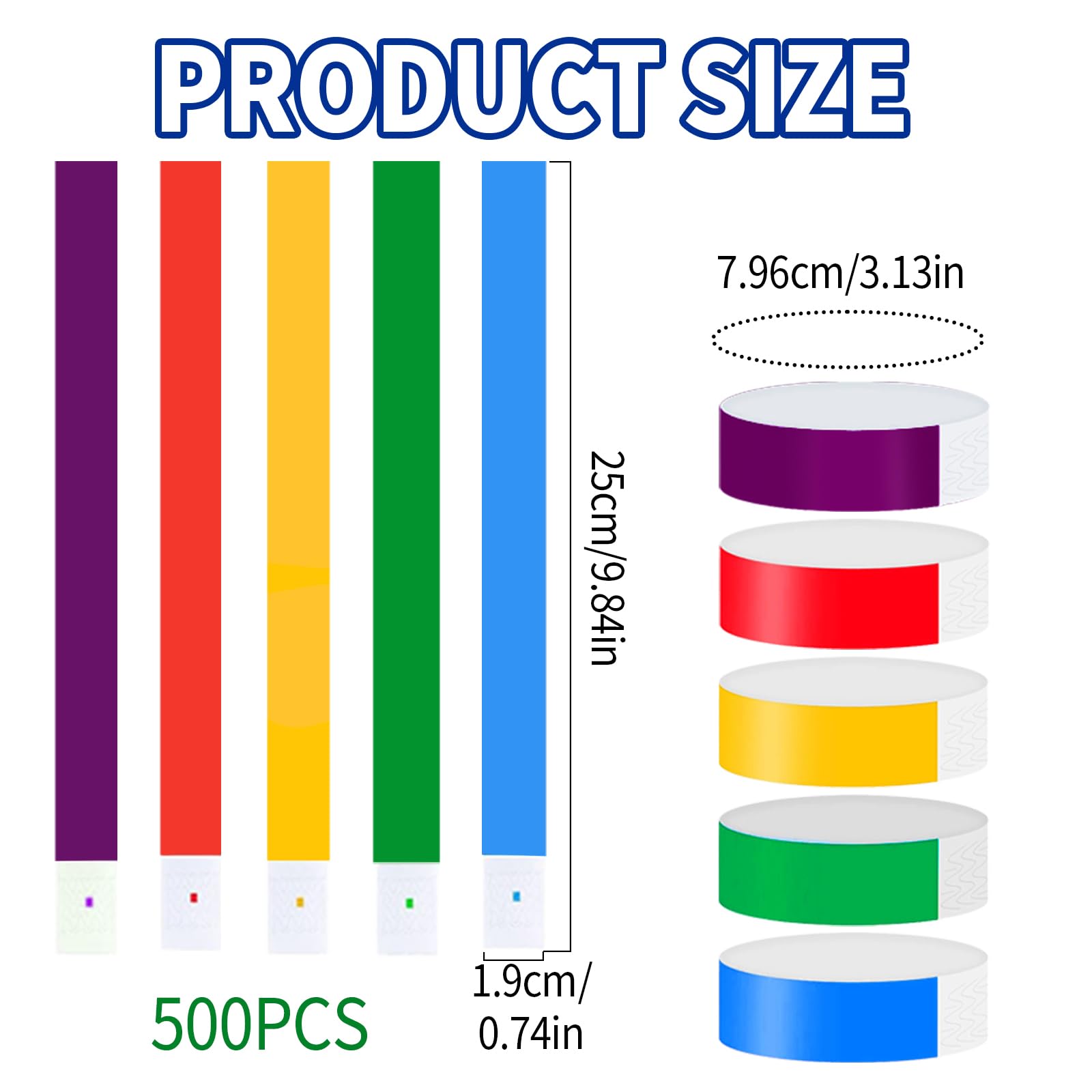 500 Pezzi Braccialetti di Identificazione Impermeabili Colorati 25 x 1.9cm per Eventi, Feste, Parchi Divertimento (5 Colori)