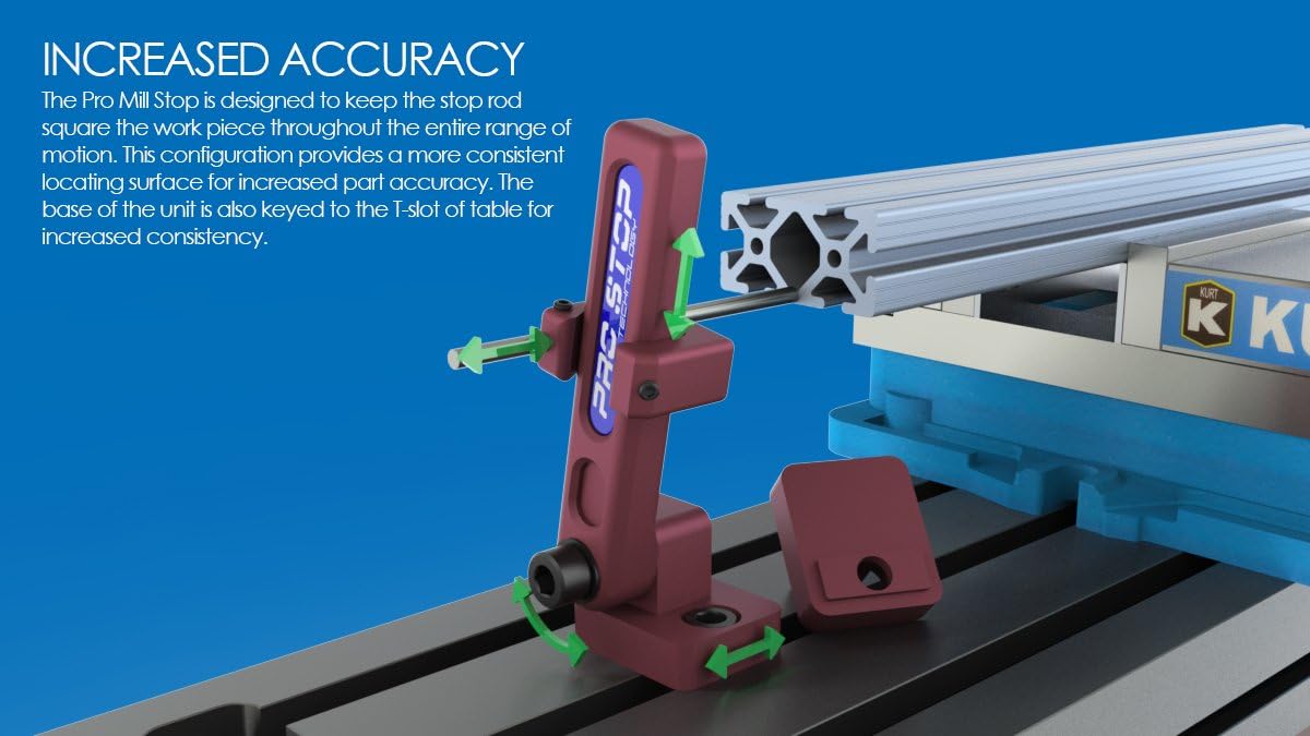 16-000 Pro Mill Stop - Milling Workstop for 6" Vises, Repeat Setup with Rotating Arm for Total Clearance, Fast, Accurate Part Setup, Fits 5/8” T-Slot