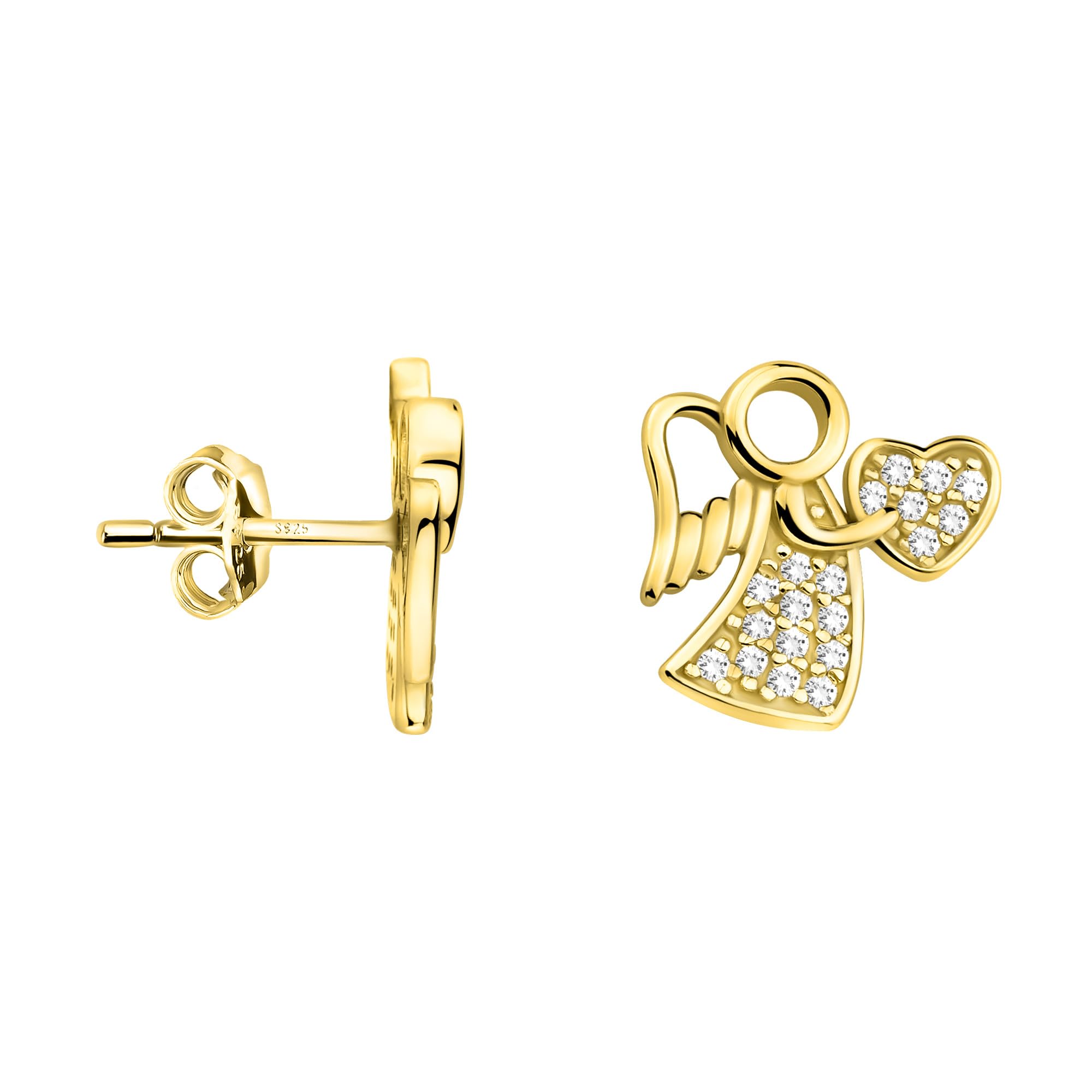 Sofia MilaniPendientes para Mujeres en Plata de Ley 925 - con Circonitas - Pendiente de Botón de Ángel Corazón
