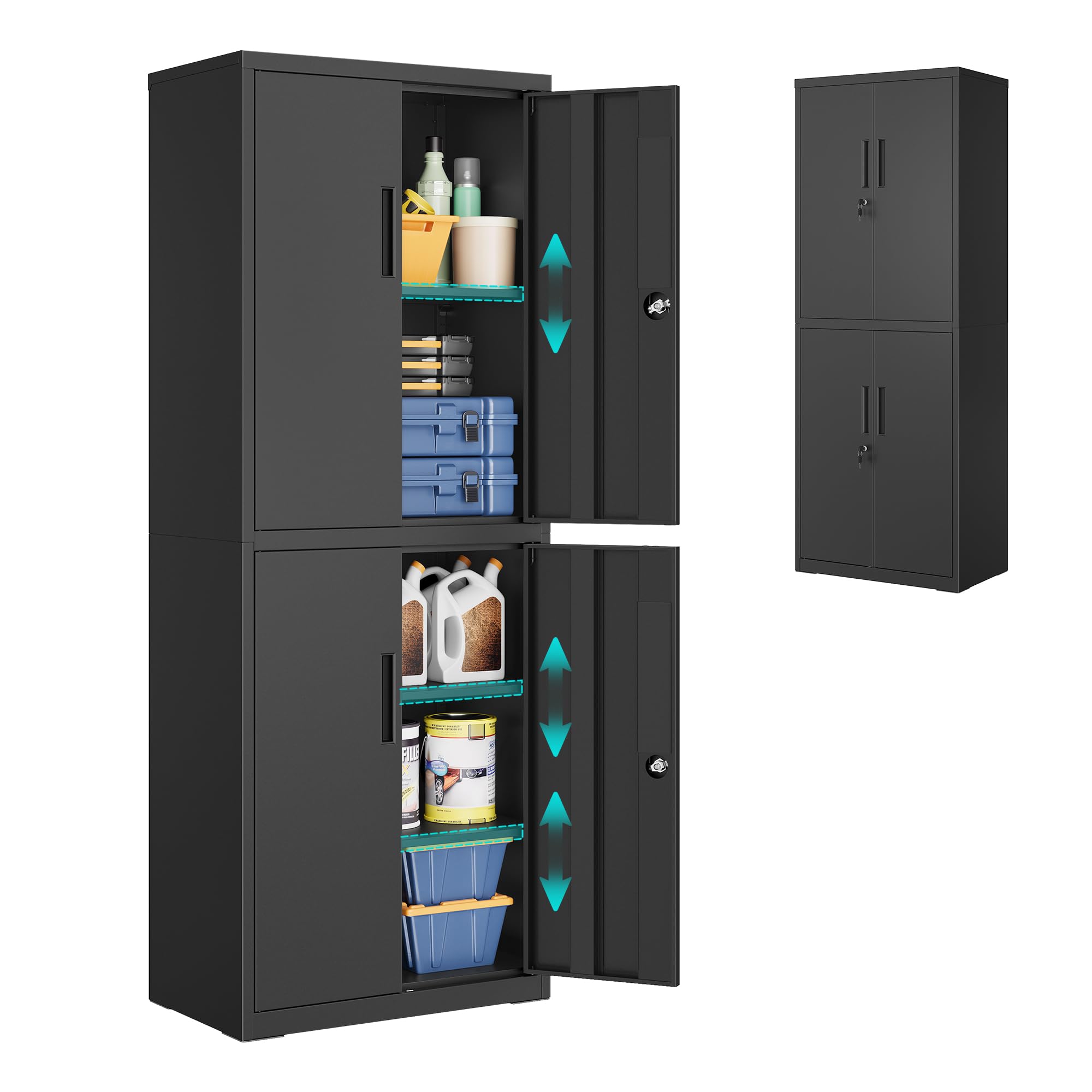 SONGMICS Aktenschrank, Mehrzweckschrank, Büroschrank, mit 4 Türen und 5 Ebenen, 40 x 60 x 180 cm, 2 Schlösser, verstellbare Ablagen, Aufbewahrungsschrank aus Stahl, Mattschwarz OMC017BD01