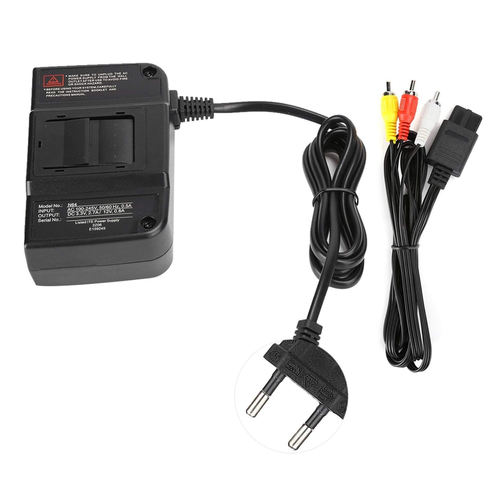 Transformador de Energía N64, Adaptador de CA Fuente de Alimentación Adaptador Convertidor de Video y Audio para Cable de Video AV 100‑240V(EU)