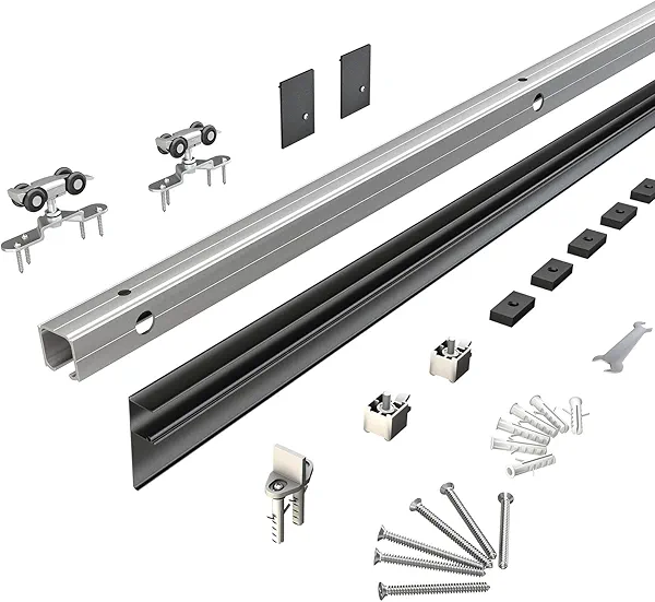 JUBEST 7FT Barn Door Sliding Hardware Track Kit, Aluminium Alloy Box Rail Hardware for Classic Modern Interior Single Wooden Door,Low Clearance,Black