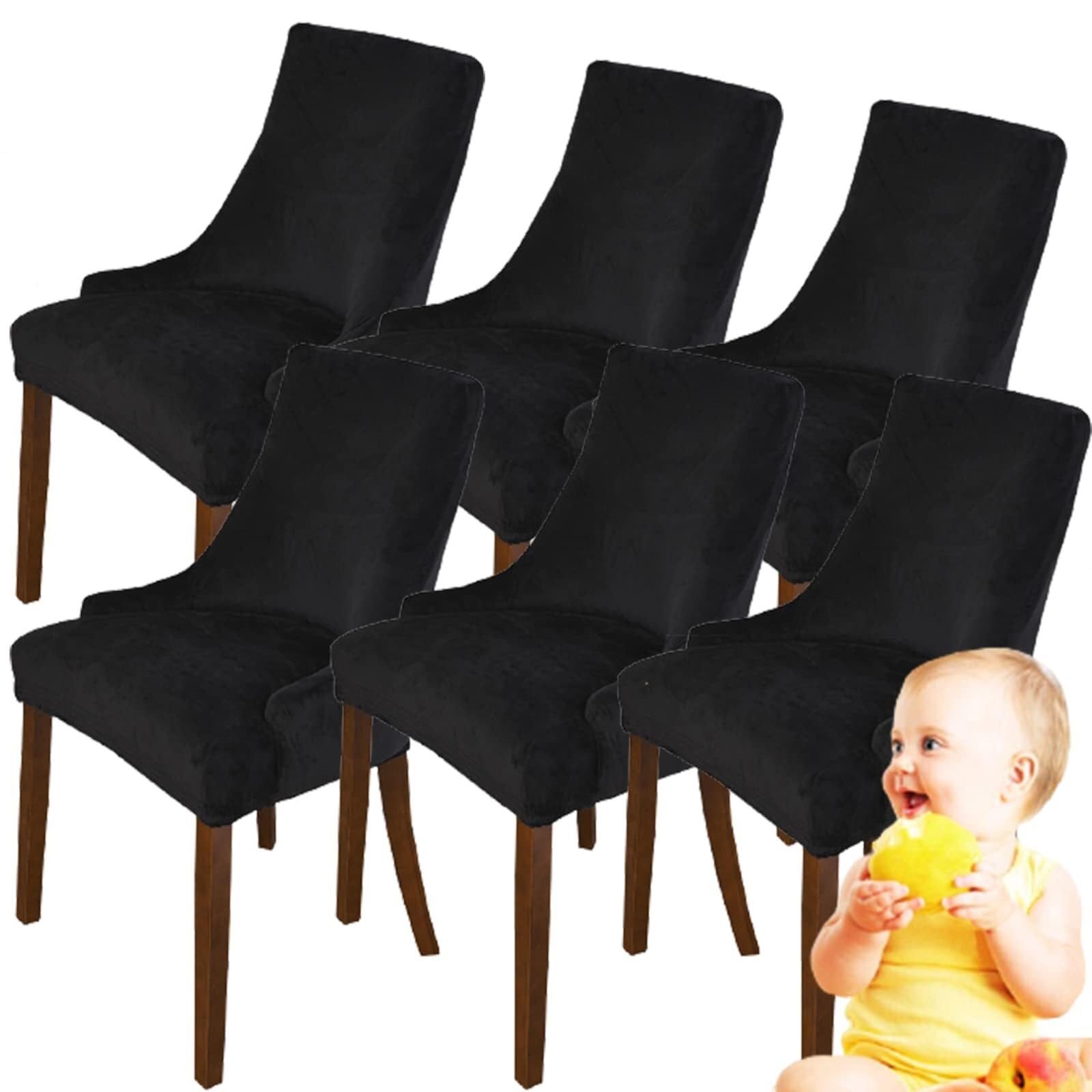 NMVAWIPT Velvet Wingback Chair Covers, Stretch Slipcovers, Removable Furniture Protector, For Hotel Wedding Banquet(1#,6pcs)