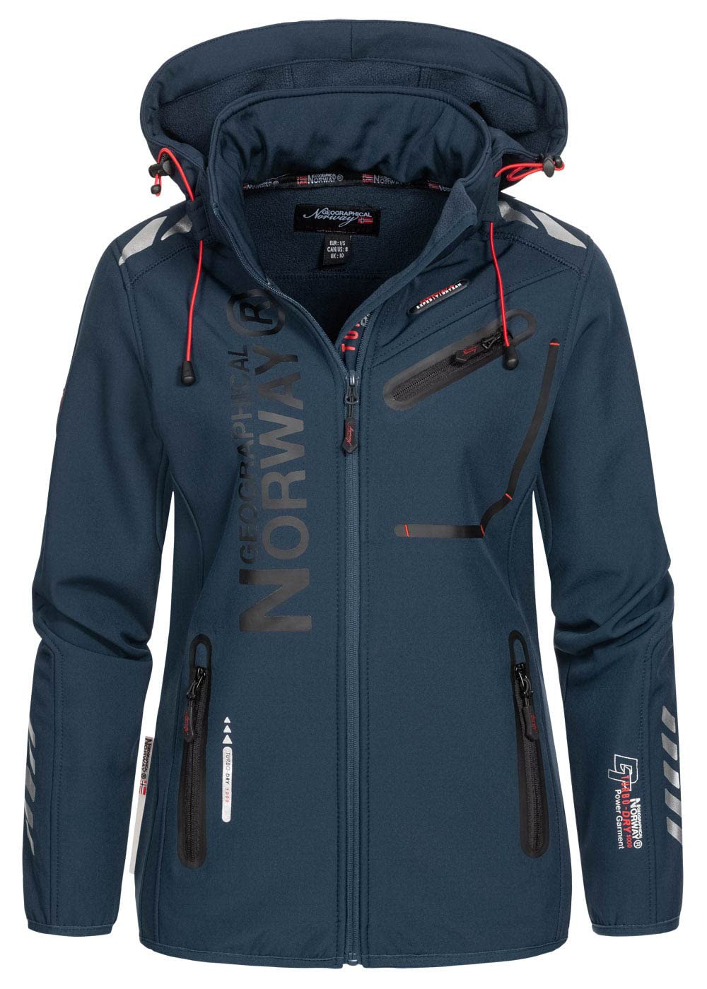 Geographical Norway Women's Navy Blue / Navy Blue Reine Lady - Waterproof Softshell Jacket For - Outdoor Hooded Jacket - Winter Resistant Windbreaker - Outdoor Activities Hiking (Navy Blue/S, Size 1)