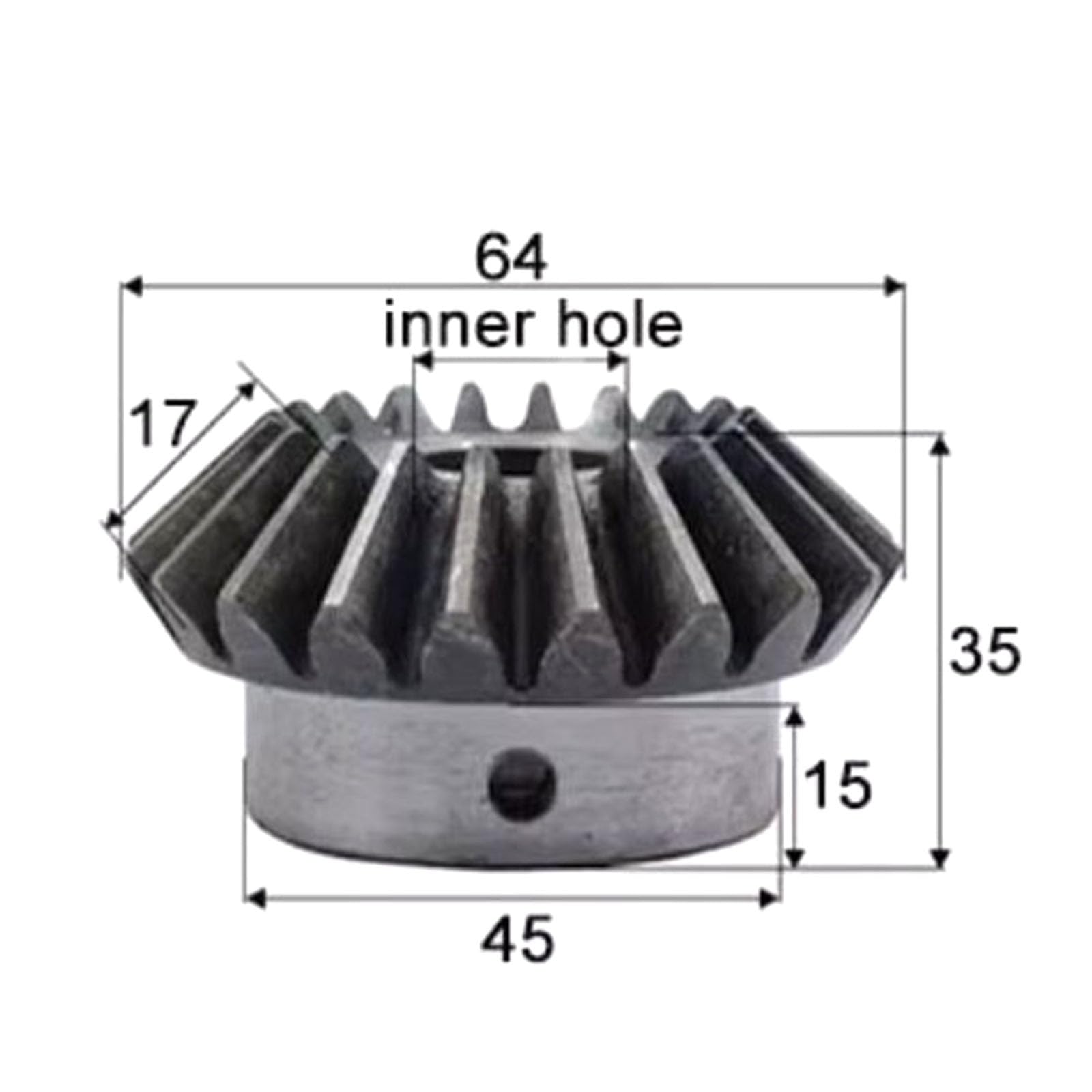 Kegelrad 4M 15T, 15 mm Bohrung, 45# Kohlenstoffstahl, rechtwinkliges Kegelrad 90°, 1:1-Übersetzung, 2er-Pack