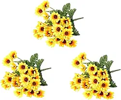 Kit com 3 Buquês de Mini Girassol c/ 22 Flores cada - Flor Permanente Artificial Para Arranjo e Artesanato