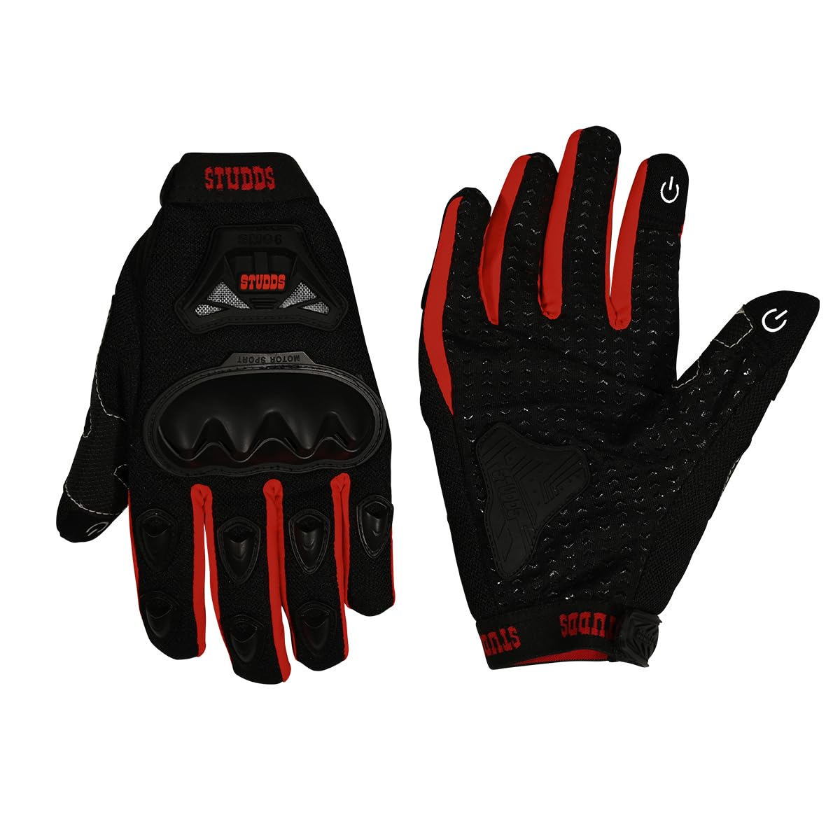 STUDDS SMG 6 Full Finger Bike Riding Gloves with Touch Screen Sensitivity Thumb & Index Finger, Knuckle Protection Mesh Fabric, Anti-Slip Silicon Pads (RED, S)-image-4
