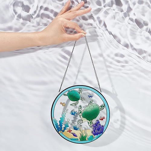 Miniatura 3 de PLIGREAT Suncatchers - Atrapasoles de cristal acrílico con diseño de tortuga, pez marino, adorno colgante de árbol para dormitorio, sala de estar,