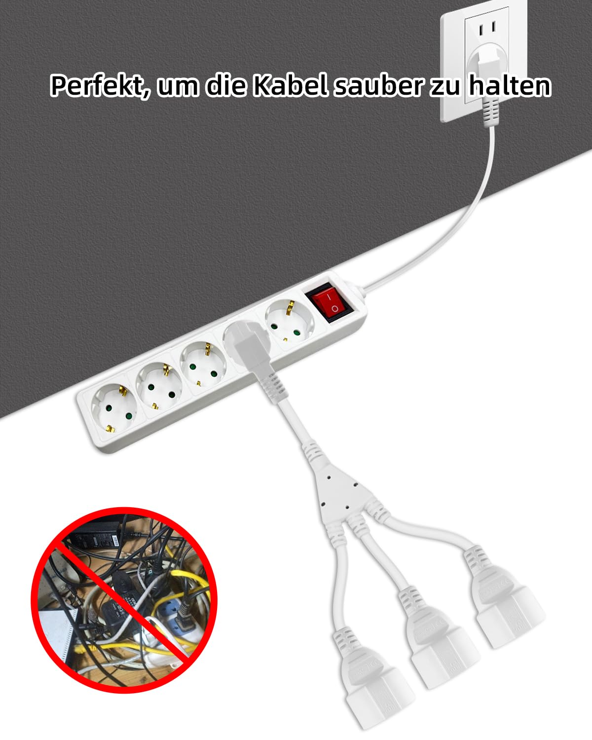 GELRHONR Cable de extensión de Contacto de protección, Cable de extensión Schuko 250V16A IP44 Contacto de protección Exterior Tipo F (CEE 7/7) en Enchufe, para el hogar, la Cocina (Negro 1to 3)