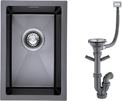 304 Stainless Steel Sink 30 x 45 cm, Small Kitchen Sink, Undermount & flushmount, Single Bowl Sink with Overflow, 1 Bowl, Grey Black