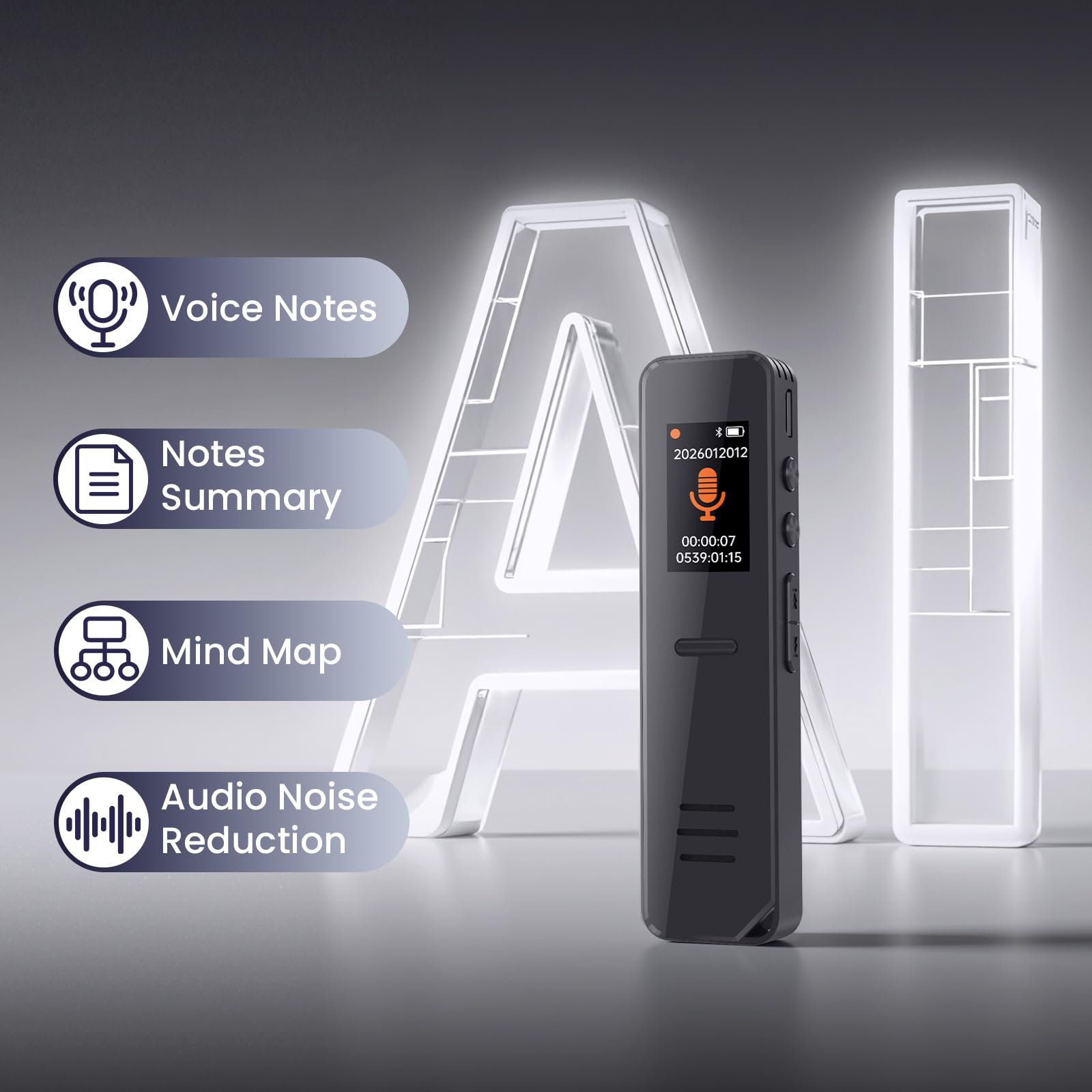 NEWYES Enregistreur Vocal IA 64GB Dictaphone Audio Numérique Magnétophone Mini Stylo avec Transcription Résumé Réduction de Bruit