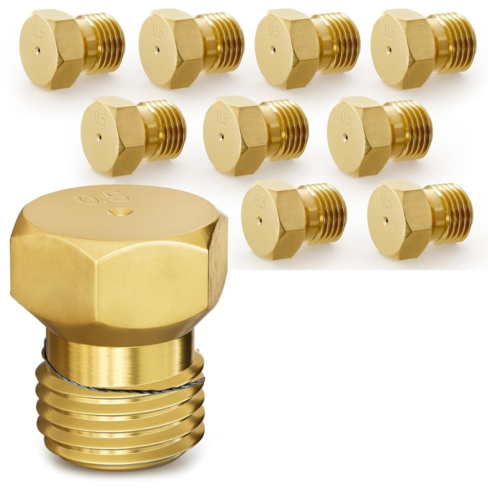 Geieold 10 Piece Brass Nozzle Set for Propane to Natural Gas Conversion, M6 X 0.75mm,0.5mm for Stoves and Grills