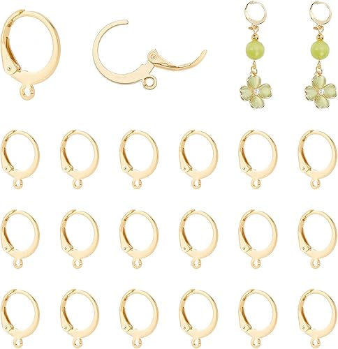 PH PandaHall 100 ganchos chapados en oro de 24 quilates, acero inoxidable 304, palanca de alambre para la oreja, aretes dorados, con lazo abierto