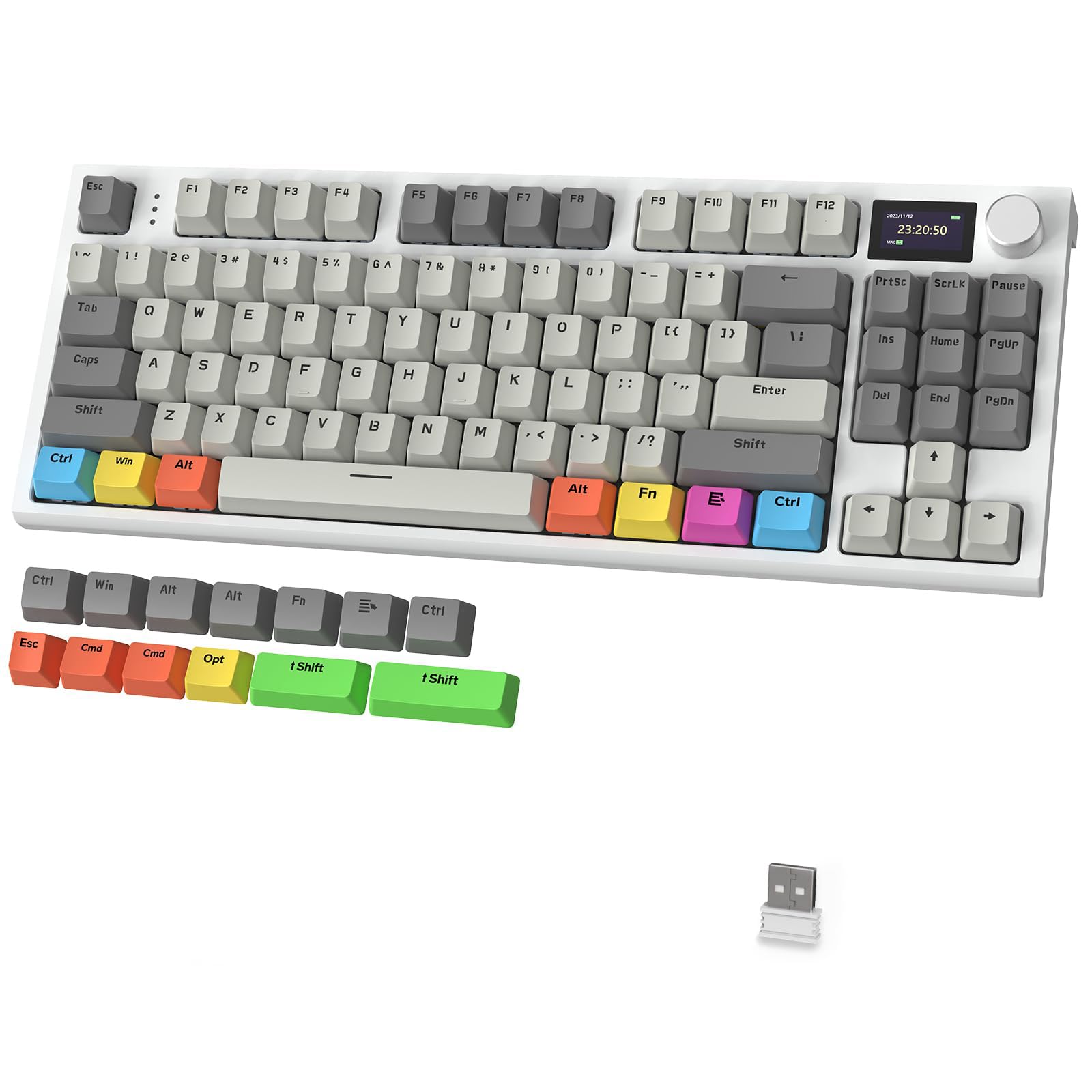 ATTACK SHARK K86 Wireless Mechanical Keyboard with 1.2" TFT Color Display & CNC Knob,Hot Swappable RGB Backlit,2.4GHz/BT/Wired Modes,Customizable Blue Whale Switch,PBT Keycaps for WIN/MAC (Gray)