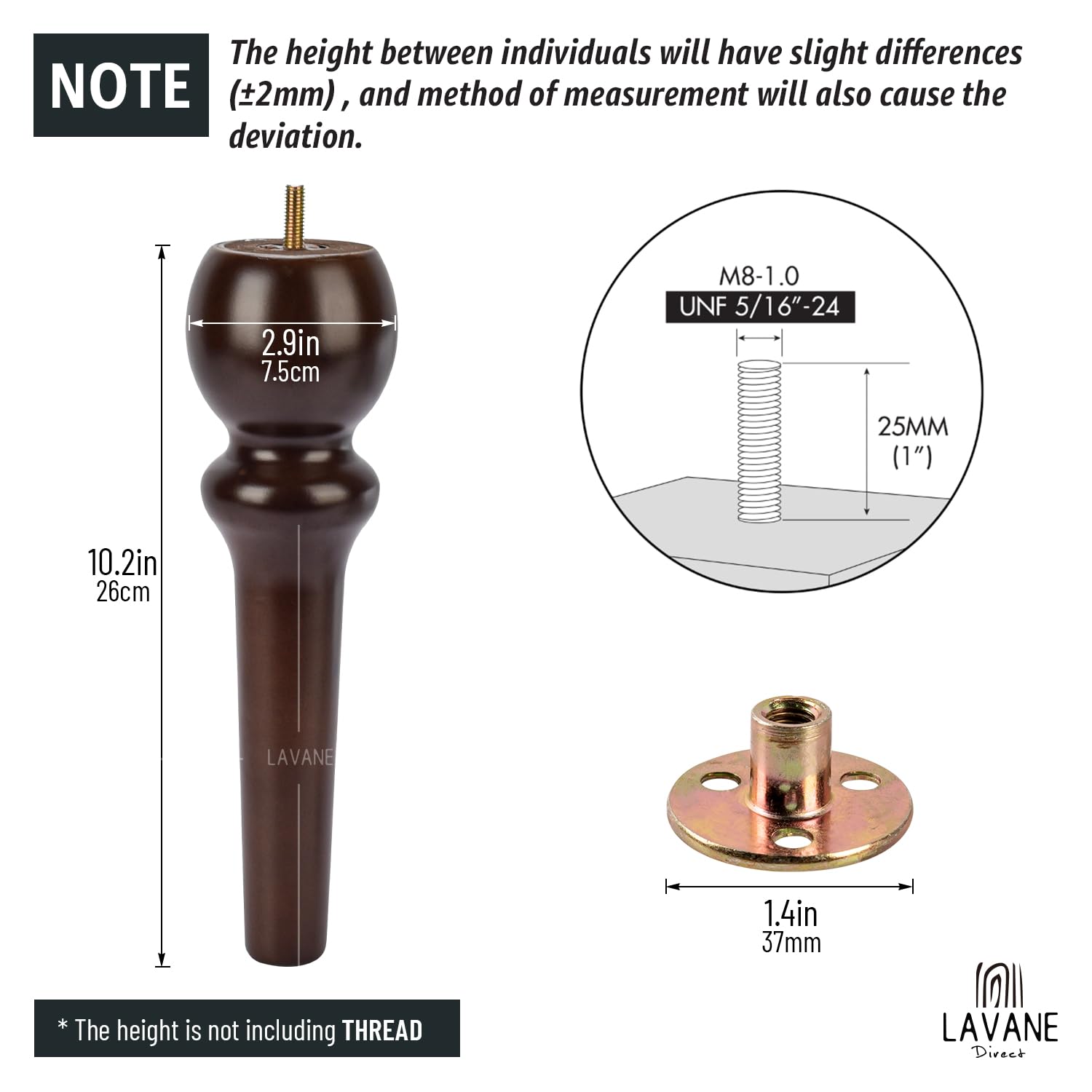 La Vane 10 inch / 26cm Wooden Furniture Legs - Image 4