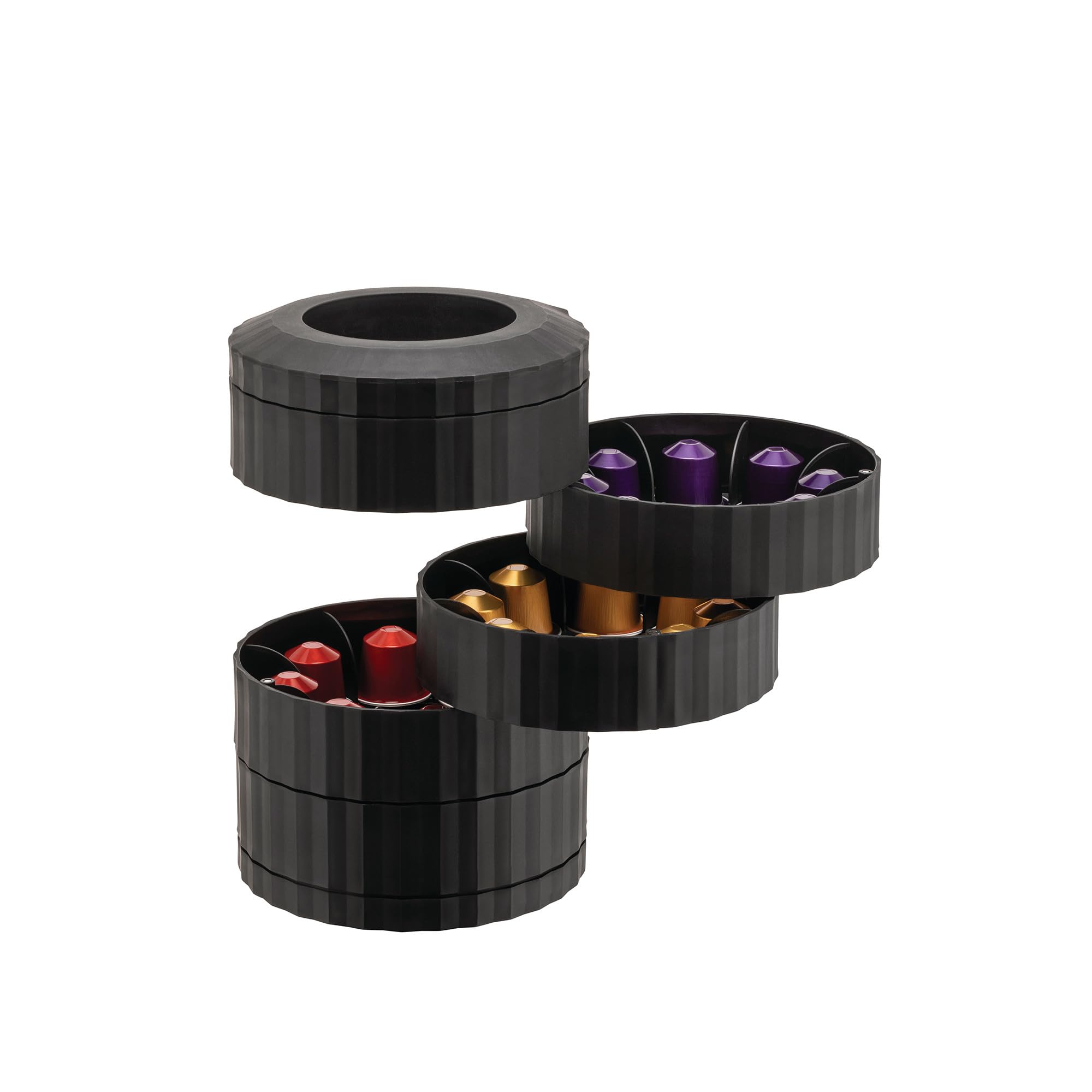 Alessi Plissé MDL19 B - Contenedor porta cápsulas Nespresso con 5 estantes giratorios, en resina termoplástica, negro