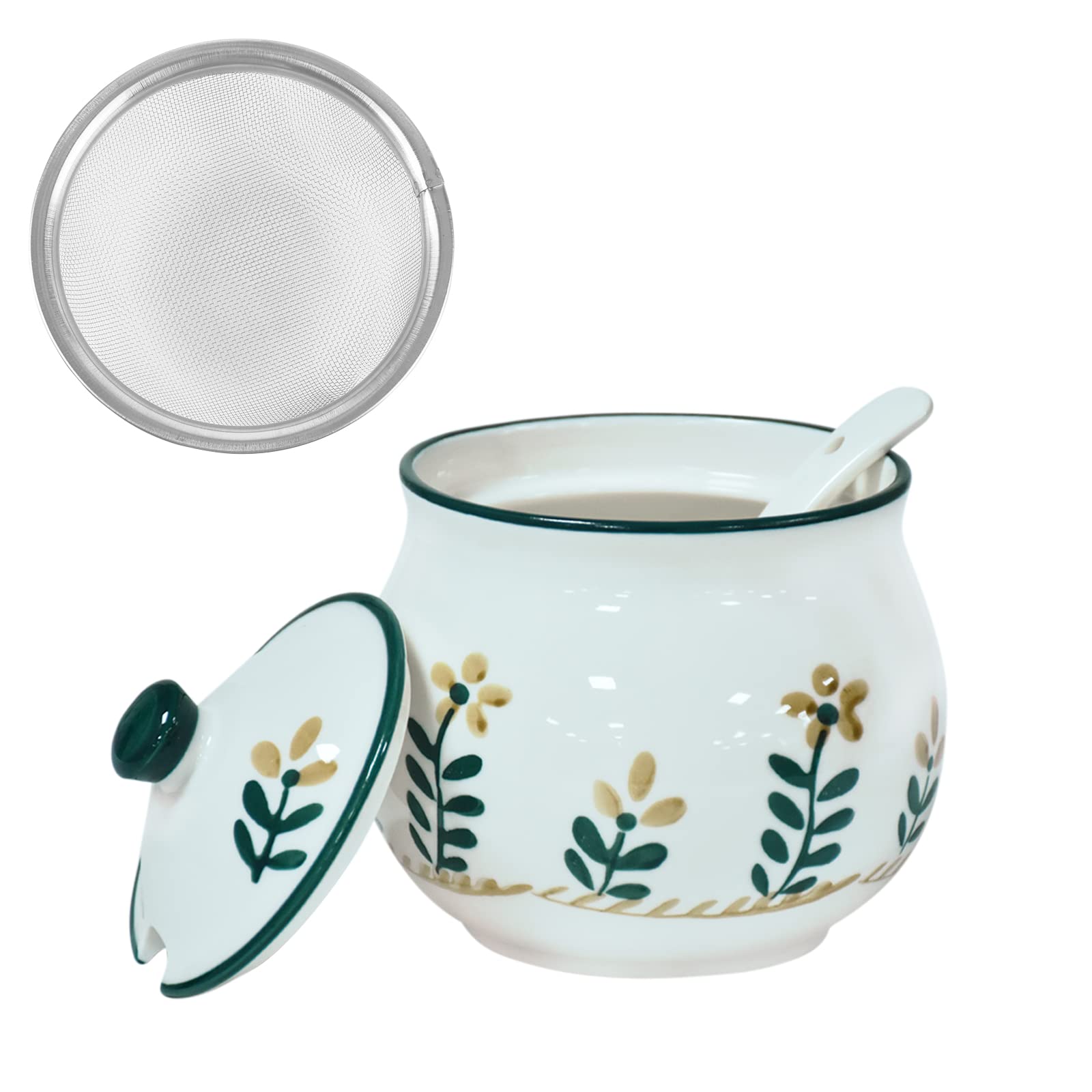 Photo 1 of Koythin Ceramic Bacon Grease Container with Strainer, 23oz, Floret
