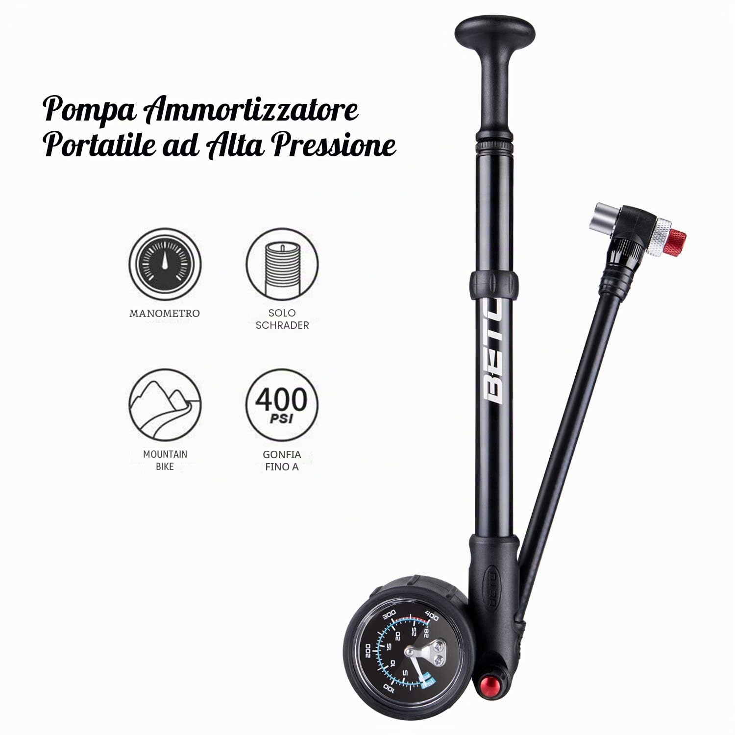 BETO Pompa ammortizzatori alta pressione 400 PSI MTB forcella sospensione posteriore Schrader