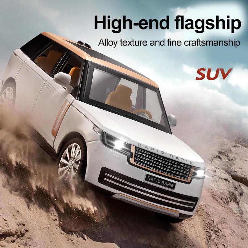 Image of FEXXA 1:24 Scale Range Rover SUV Die-Cast Metal Car with Sport car Openable Doors Light and Sound,Pull Back Function Indoor Outdoor Toy for Kids (White)