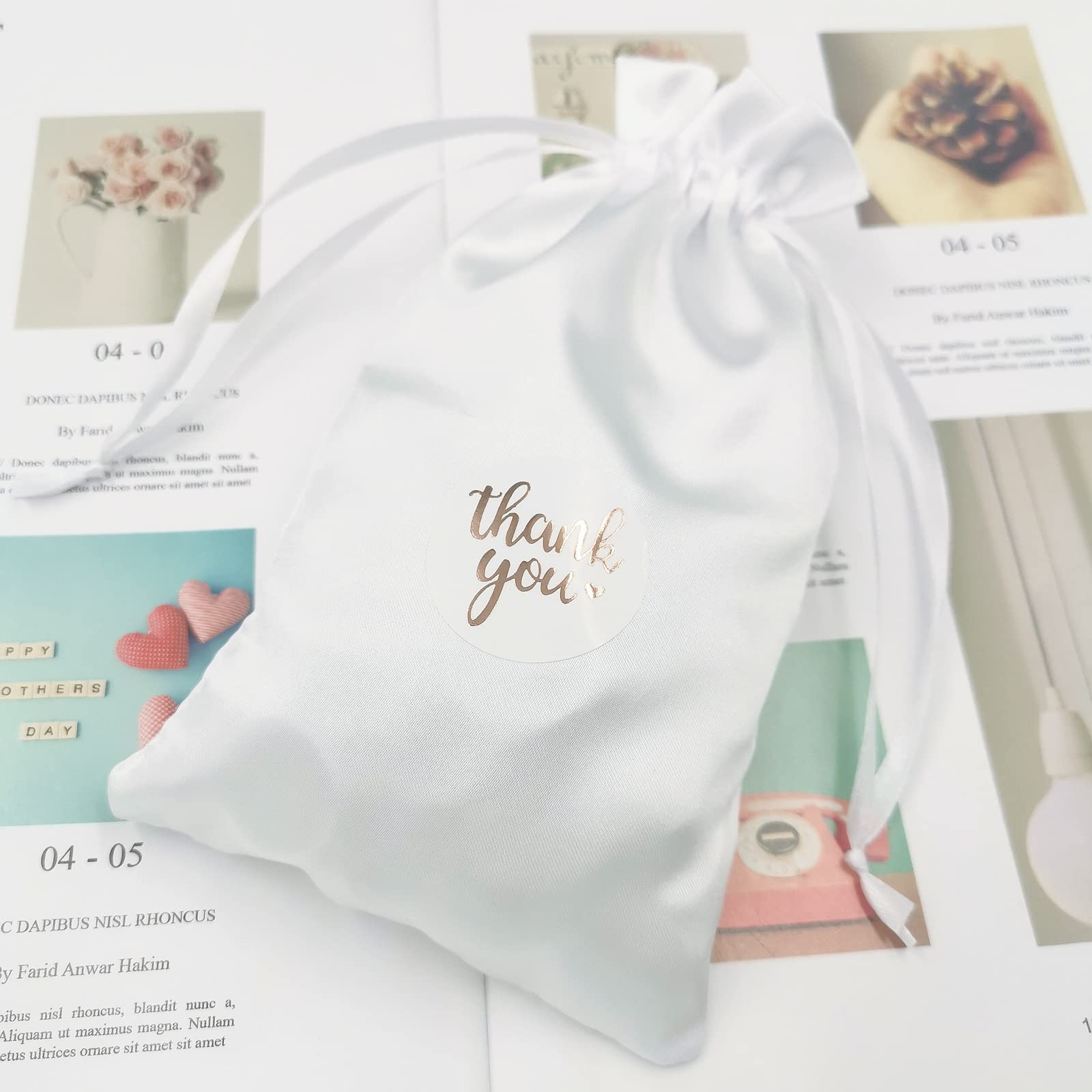 Sacchetti Regalo In Raso - 30 Pezzi, 12x20 Cm, Bianco, Con Coulisse E Adesivi - Foto 5