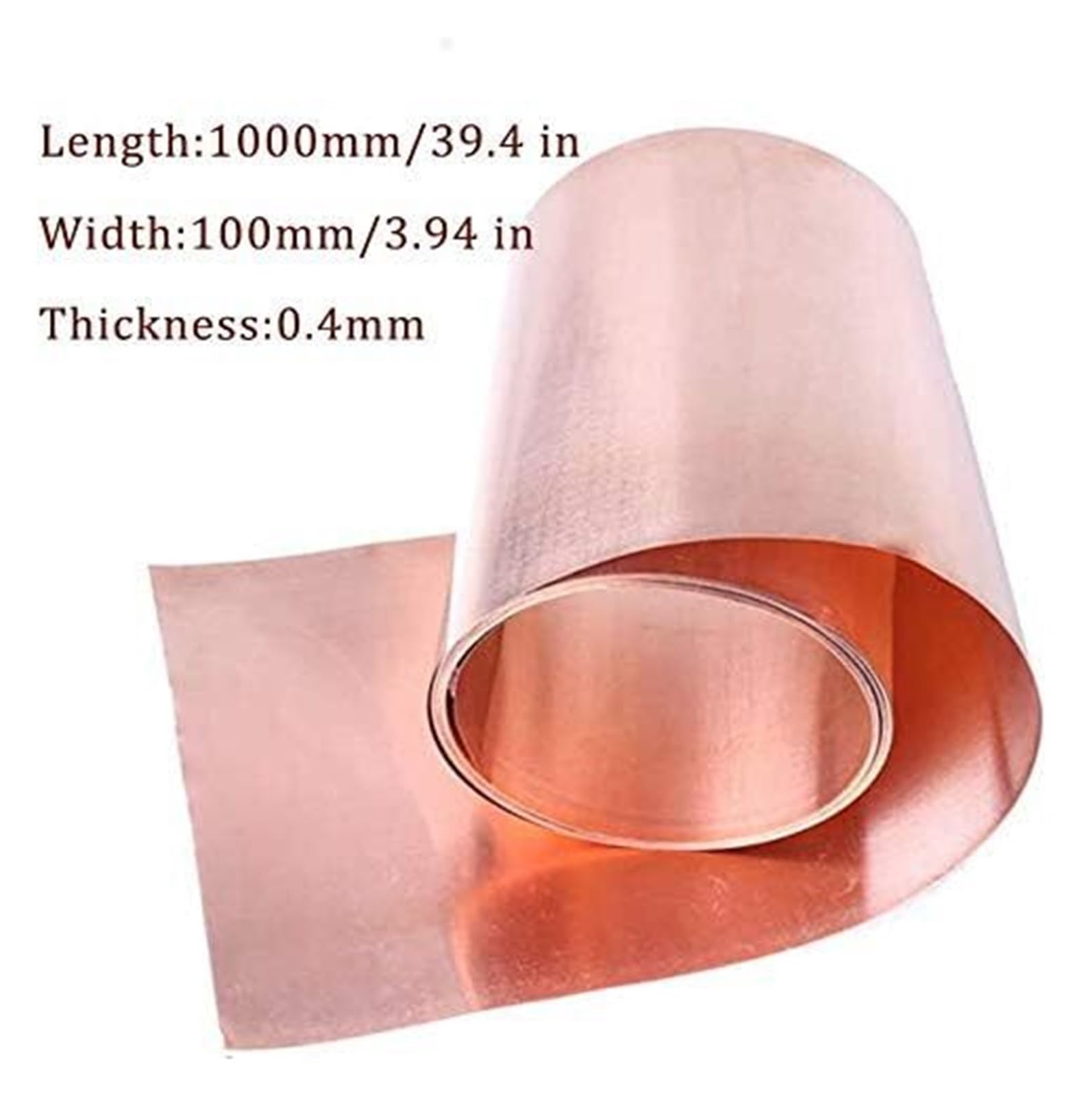 Nastro di Rame, Nastro in Lamina di Rame Puro, Foglio 1000 mm x 100 mm, Spessore 0,1-1 mm(Thickness 0.4mm)