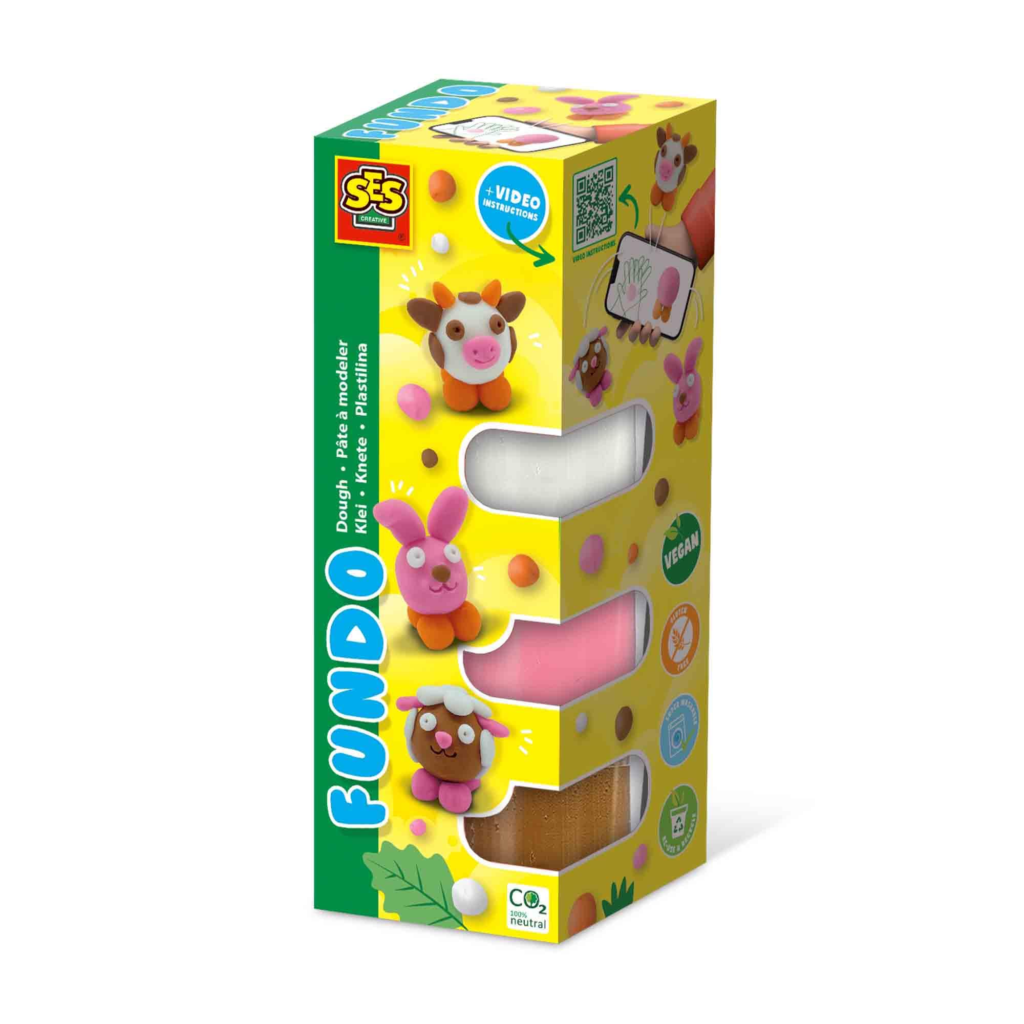 SES Creative FunDo Farm Animals Dough 4 Pack - Modeling Dough for Kids - Gluten-Free, Washable