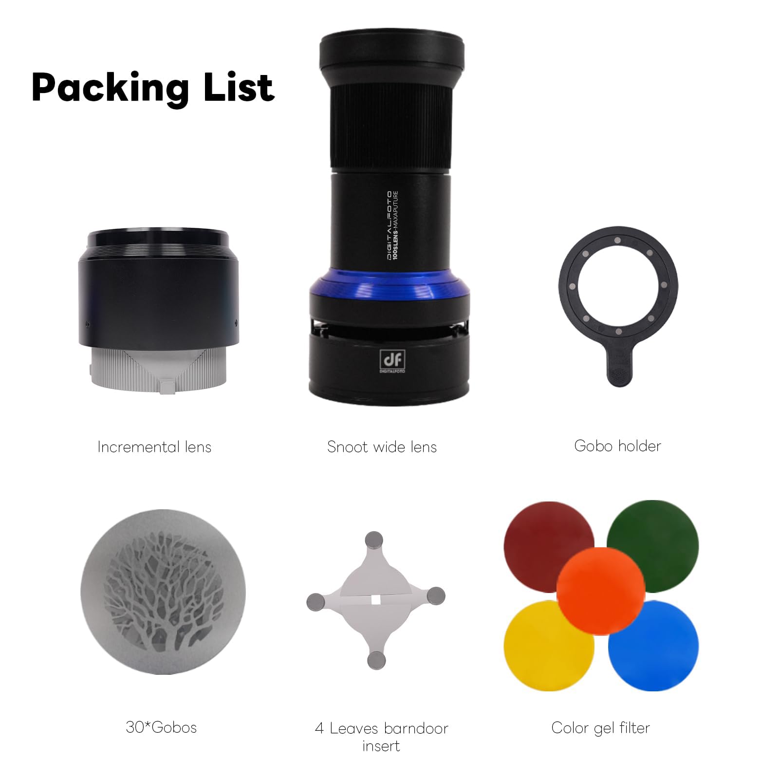Bowens Mount Snoot Spotlight Gobo Projector – 7X Jaśniejsza Projekcja Światła, Zawiera 31 Gobo, 5 Filtrów Kolorowych i 4-Skrzydłowe Wrota – Kompatybilny z Aputure, Godox, Amaran i więcej