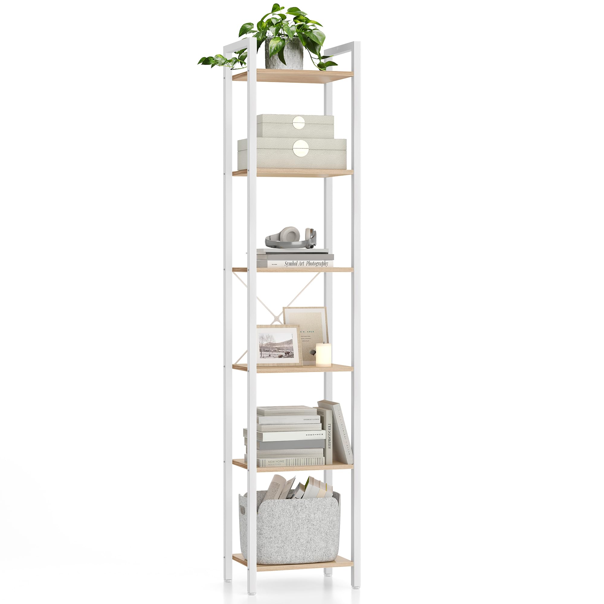 VASAGLE 6-Tier Bookshelf Natural Beige and White