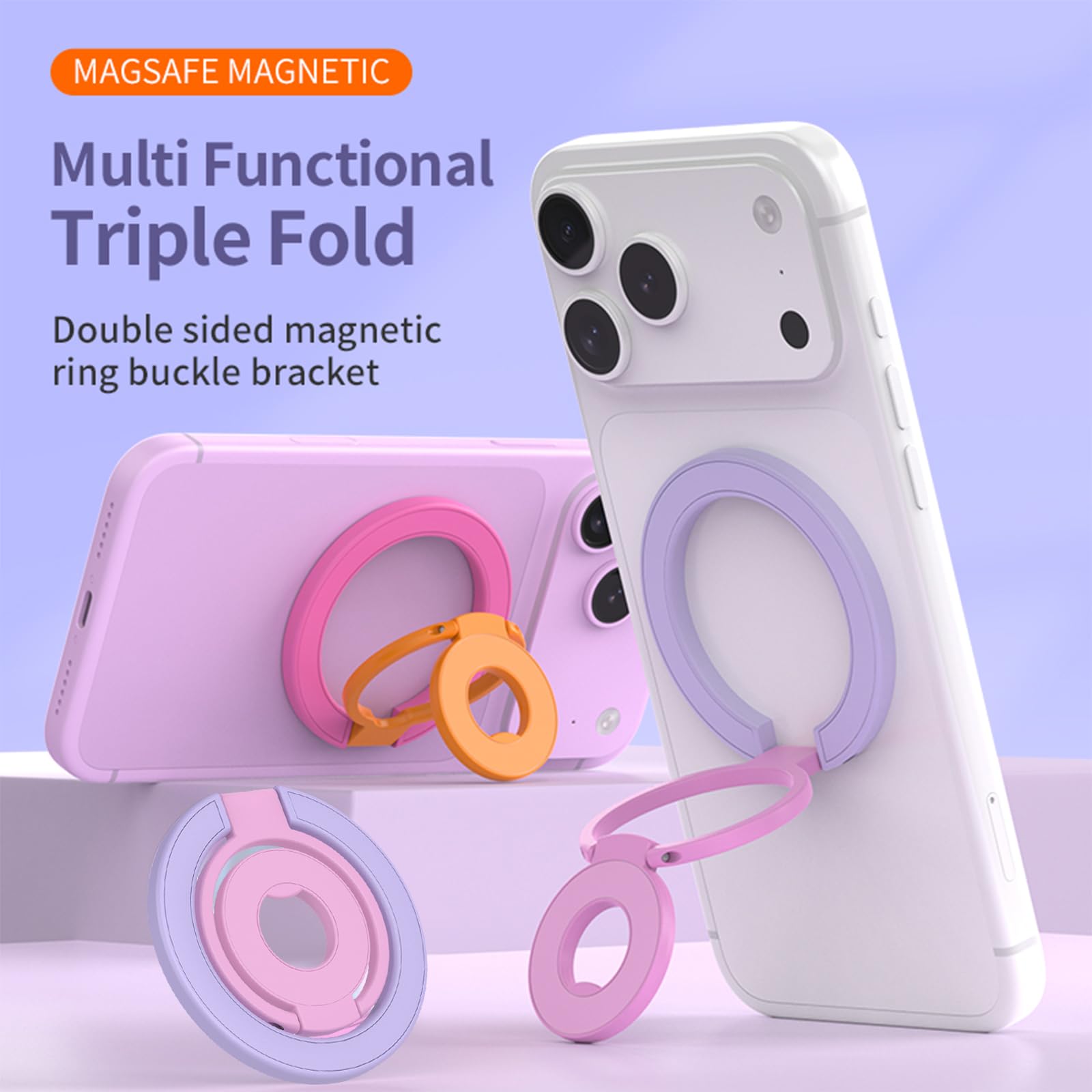 Ysnzaq Supporto ad Anello Magnetico Telefono per MagSafe, Supporto Magnetico Bifacciale Rotazione a 360°, Portacellulare Magnetico con Anello Metallico per iPhone, Samsung Android Viola Rosa