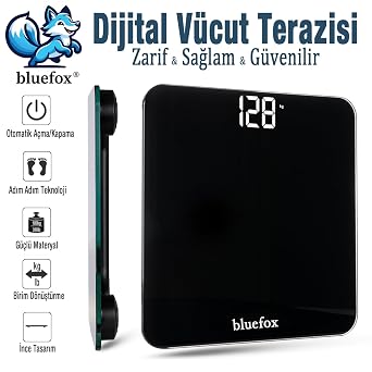 Bluefox Dijital Banyo Tartısı - 180 kg Kapasite Baskül, Büyük LED Ekran, Temperli Cam Yüzey, Hassas Ölçüm, Step-On Teknolojisi, Enerji Tasarrufu, Minimalist Tasarım