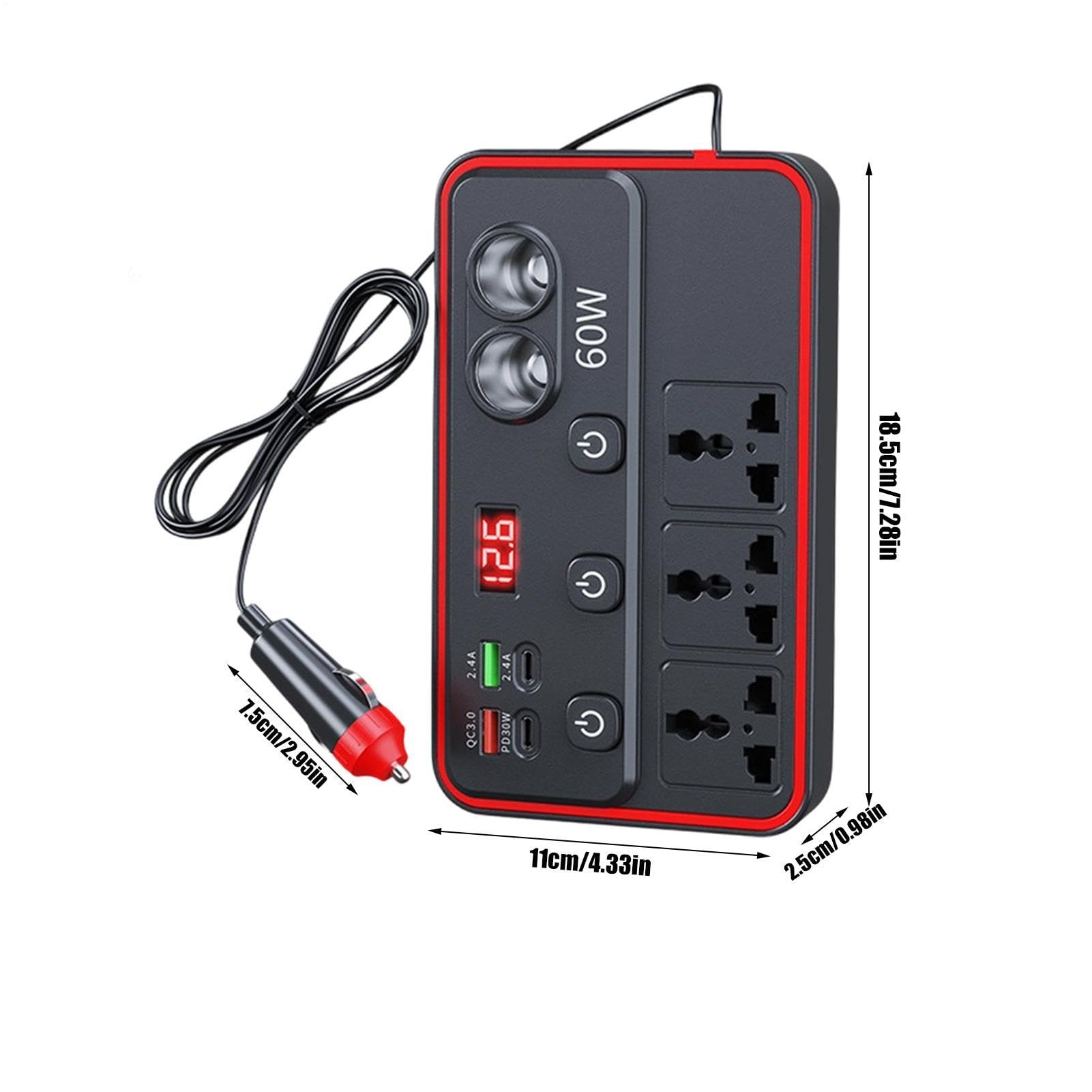 Inverter per Auto Adattatore con Ricarica Rapida | Alimentatore da Accendisigari per Camper SUV Veicoli Ricreativi Viaggi Campeggio Picnic Spostamenti