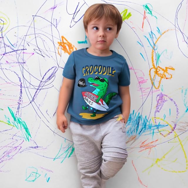Image of DEEKEY Toddler Boys Shirts Short-Sleeve Little Kids t Shirts Boys' Tops, Tees & Shirts Graphic TEE Age for 2-7 Years 4-Pack