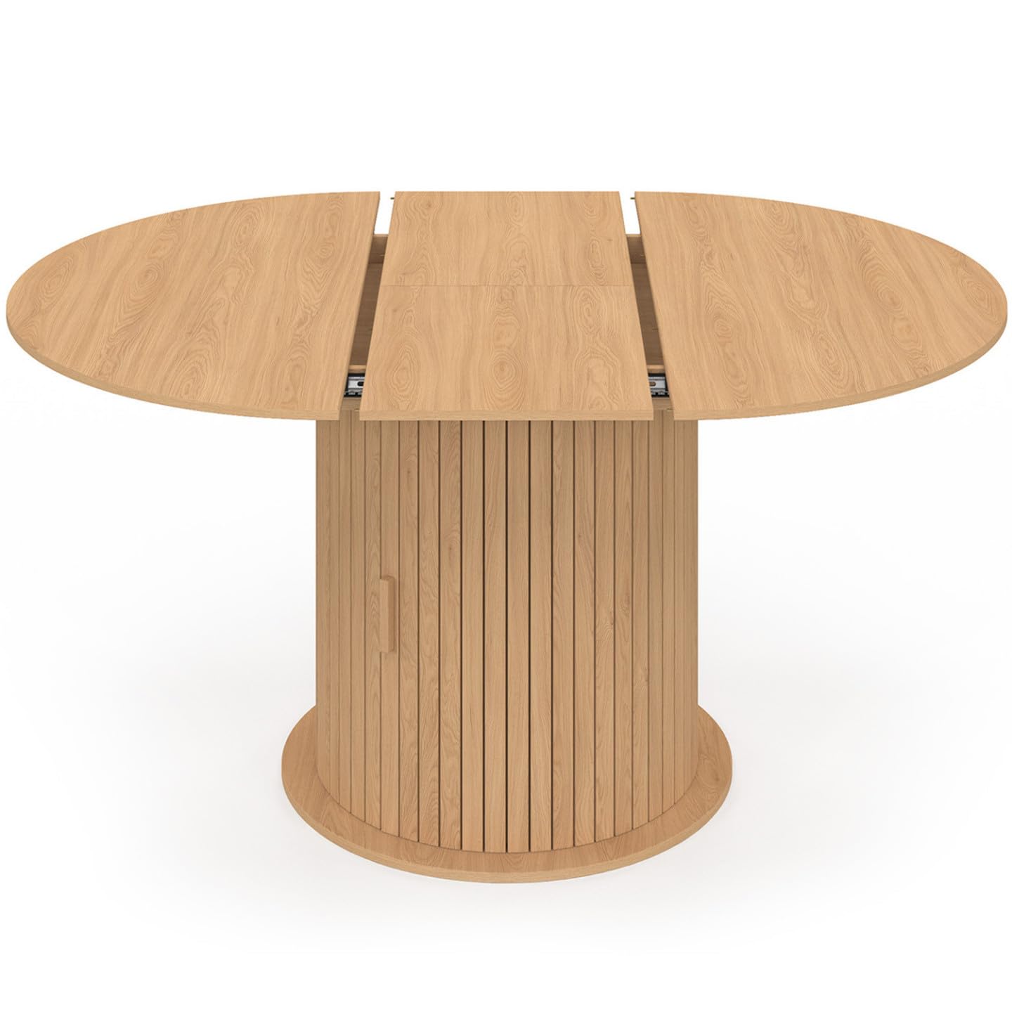 IDMarket - JULIETTE Tavolo da pranzo rotondo allungabile per 4-8 persone con gambe a doghe e contenitore 110-150 cm