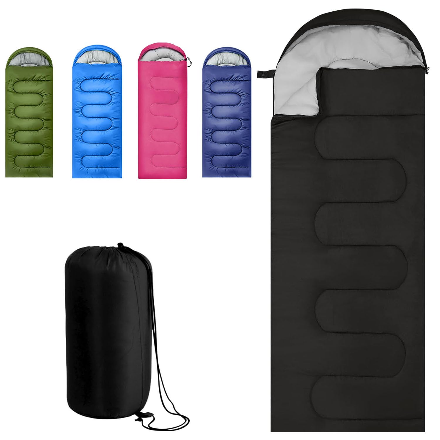 Sleeping Bag for Adults 3-4 Seasons Ultralight, Black 1.3kg