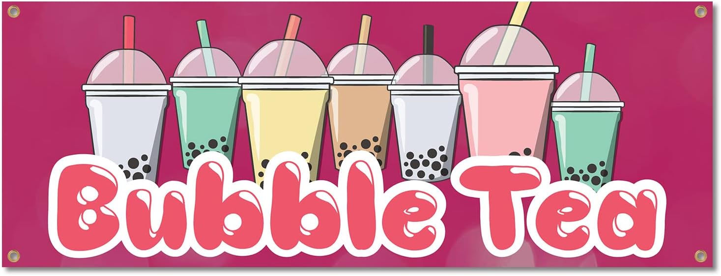 Bubble Tea | 18" X 48" Banner | Outdoor Vinyl Sign with Grommets | Boba Milk Truck Advertising Displays | Made in The USA