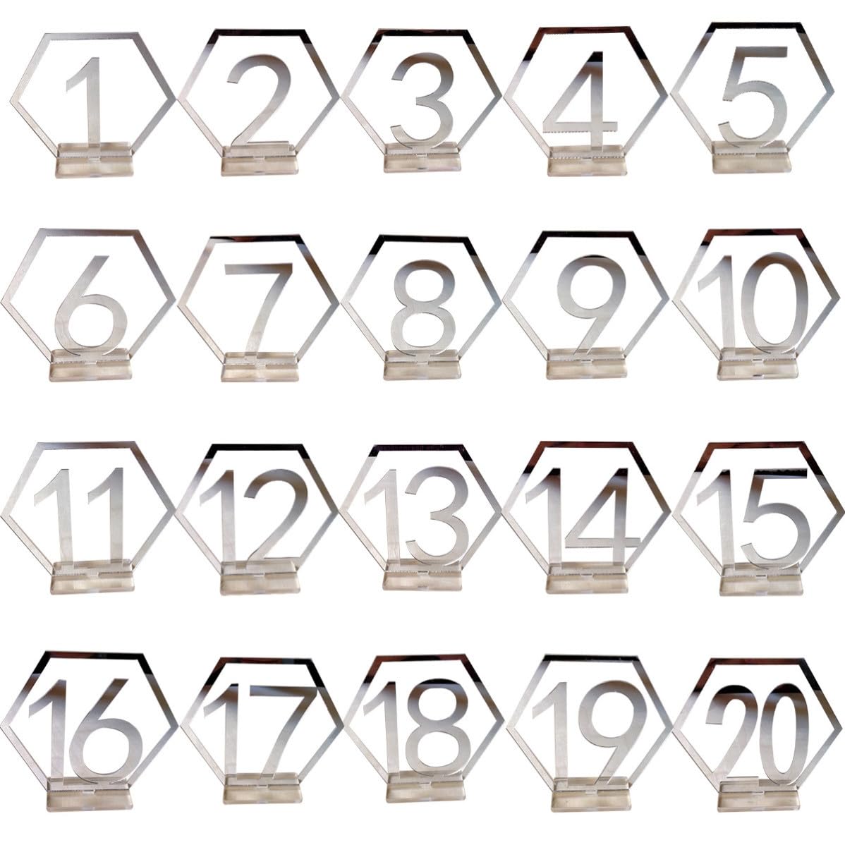 Numéros de table de mariage miroir argenté de prestige avec support - 8