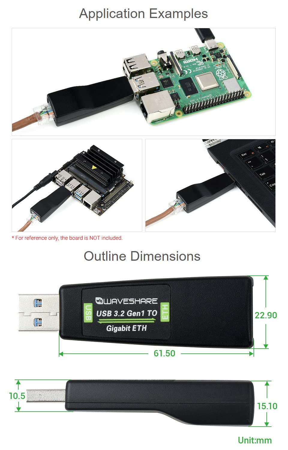 Waveshare USB 3.2 Gen1 to Gigabit Ethernet Converter Driver-Free Plug and Play