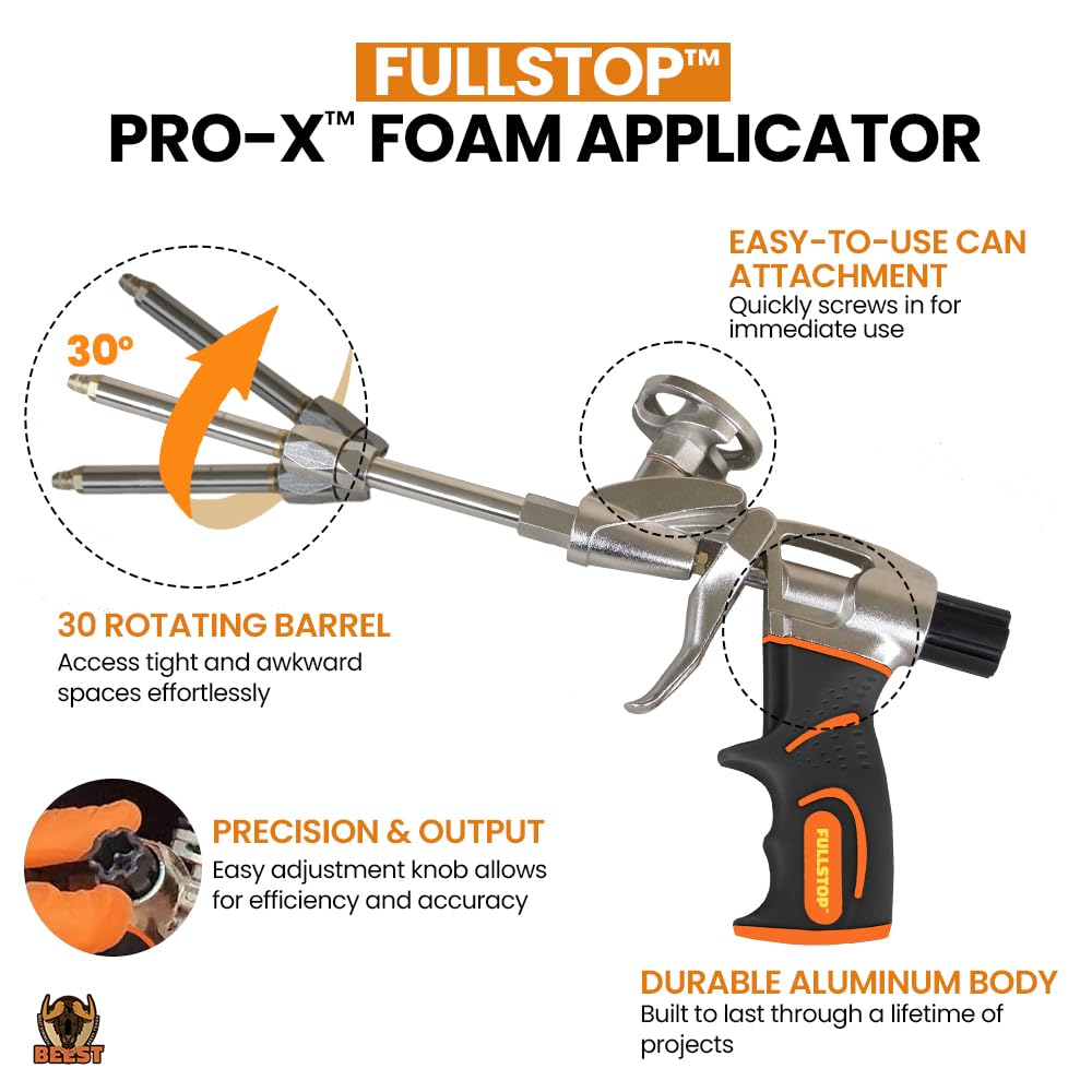 BEEST FullStop Spray Foam Insulation Kit for Walls and Attic - 720 Board ft/sq.ft Perfect Heat & Acoustic Insulation for Reduced Energy Bills - 36x Spray Foam Can, 3X Cleaner, 1 Pro Gun & Safety Gear