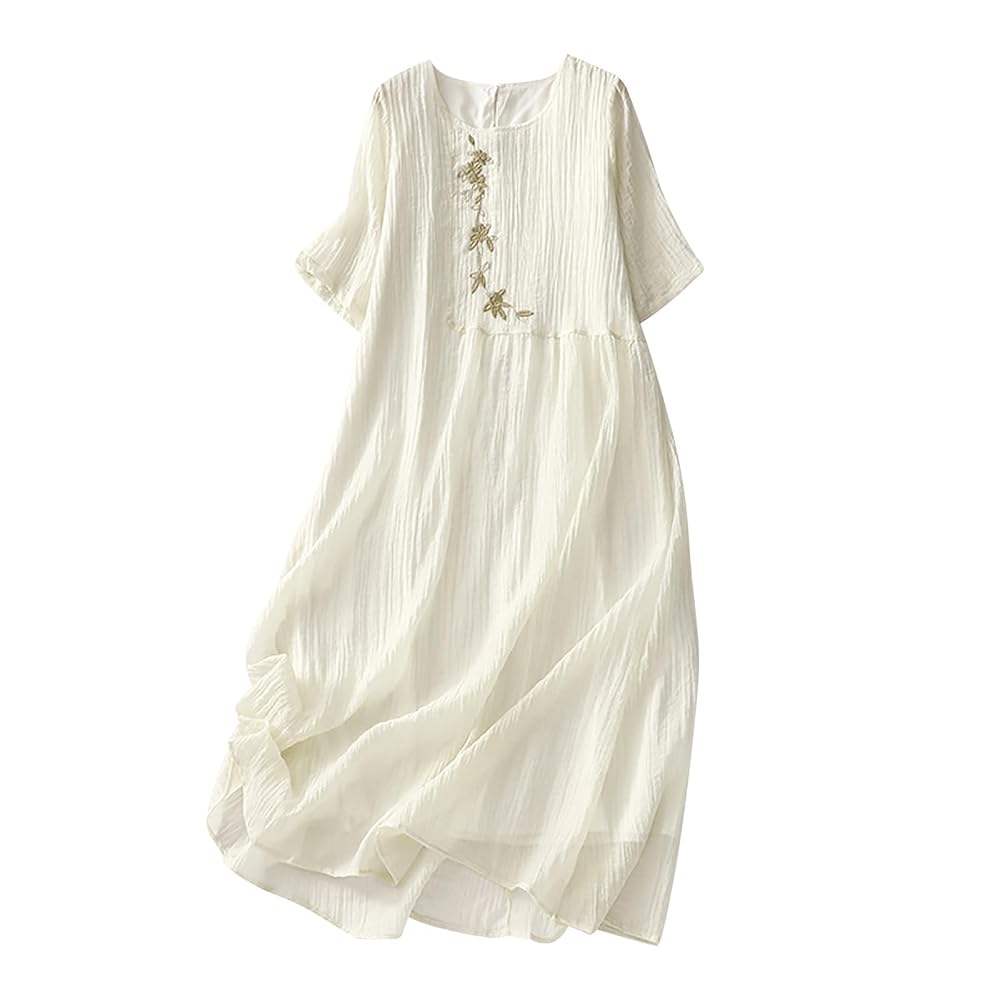 美品 アメリ　DAMASK EMBROIDERY LINEN DRESS 刺繍 Embroidered midi linen pink dress with ornaments Medeina – AZZEA